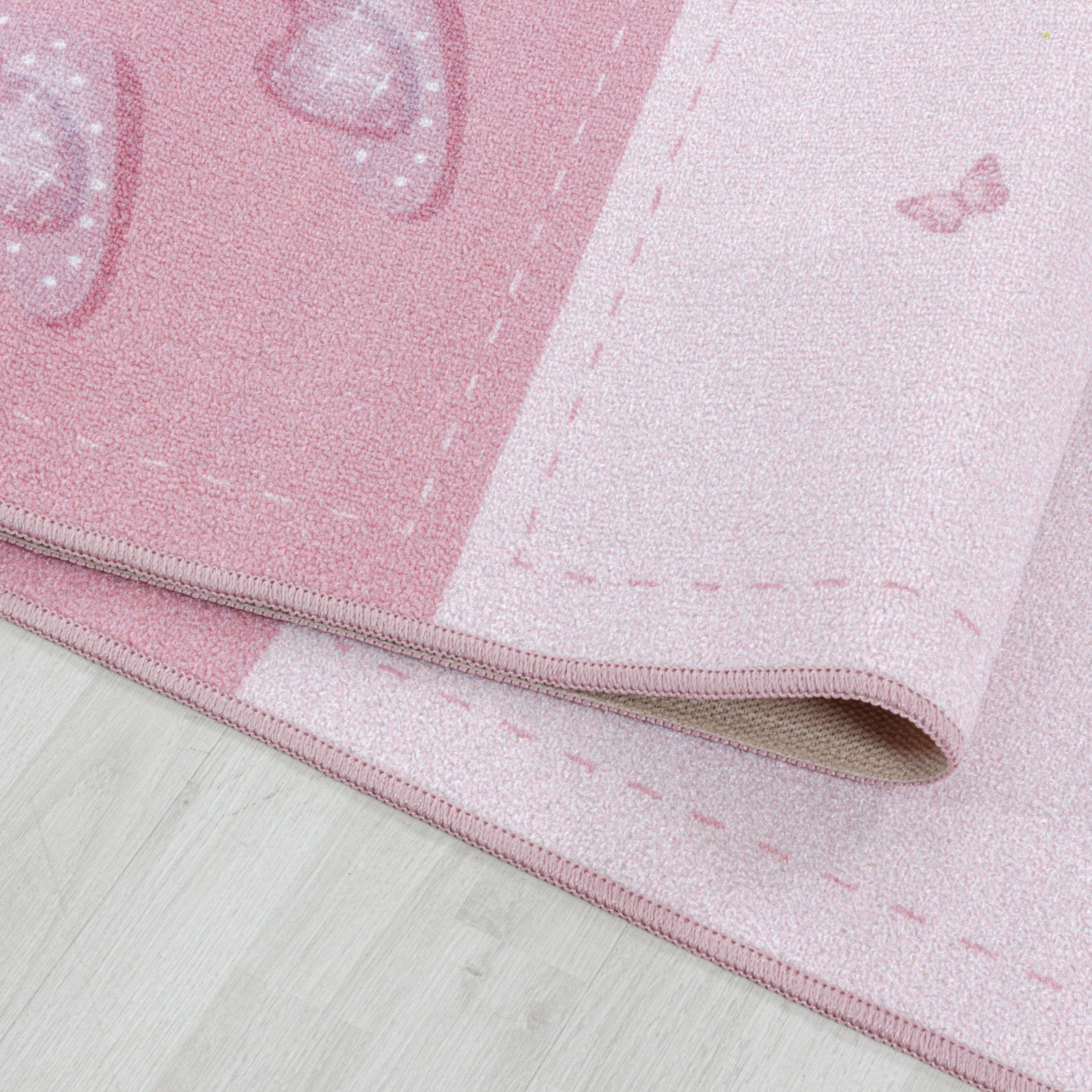 Kurzflor Kinderteppich Kinderzimmer Teppich Prinzessin Krone Zauberstab Pink