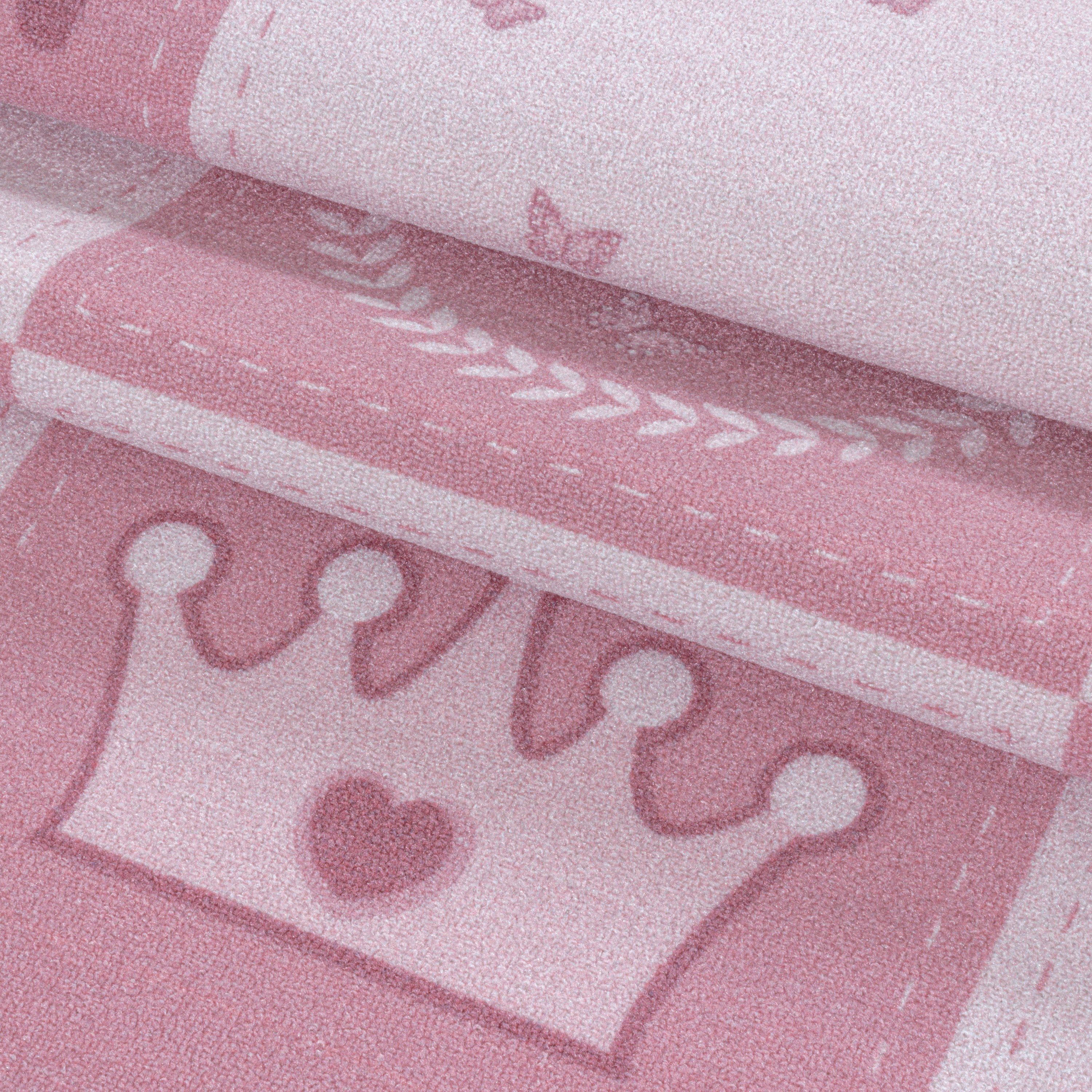 Kurzflor Kinderteppich Kinderzimmer Teppich Prinzessin Krone Zauberstab Pink
