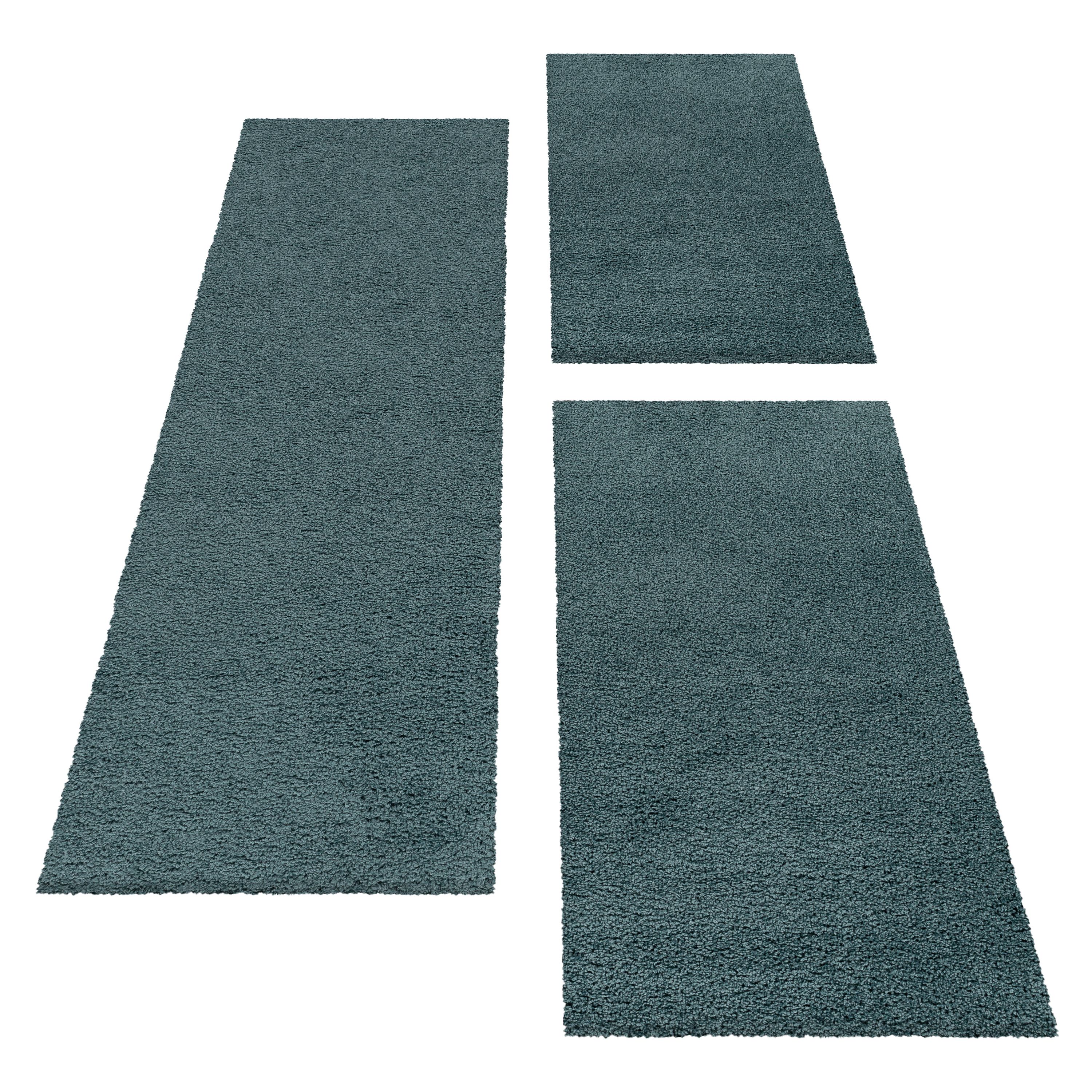 Hochflor Teppich Set Shaggy Bettumrandung Läufer Set Soft Flor 3 Teile Aqua