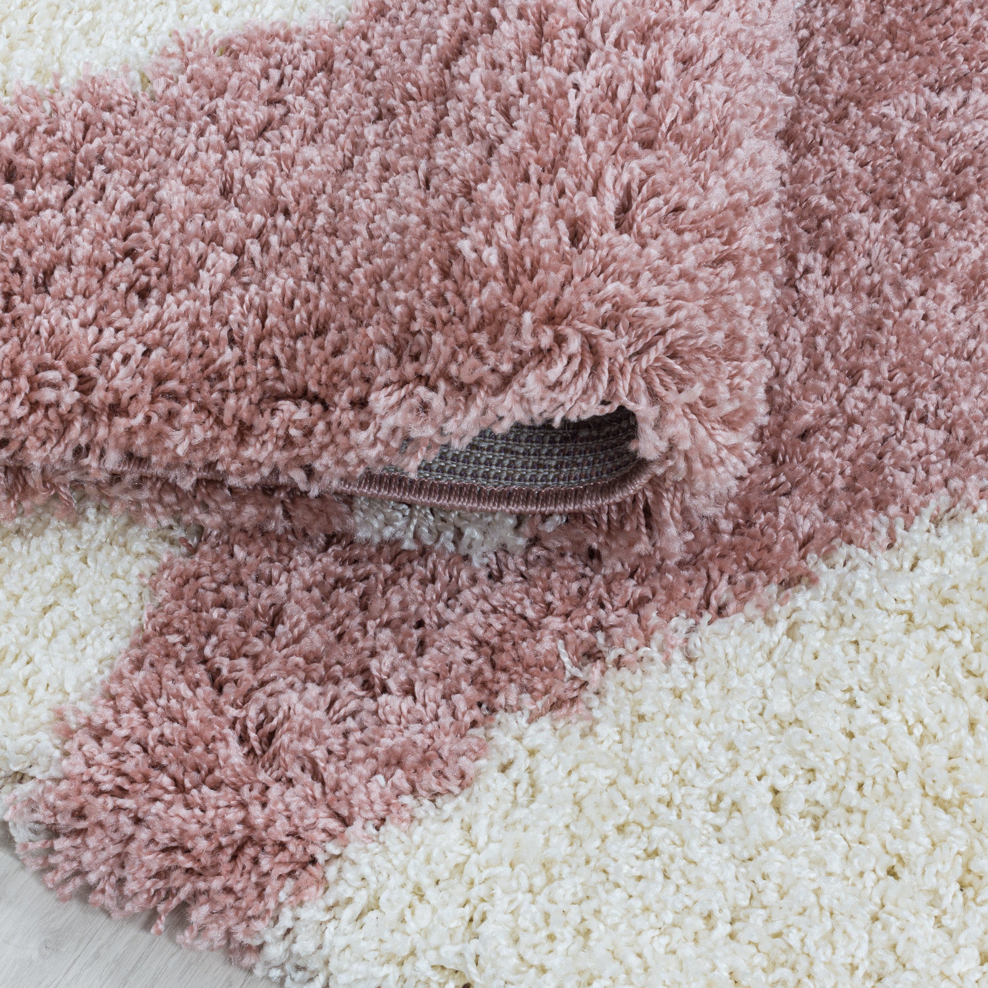 Design Hochflor Teppich Wohnzimmerteppich Muster Abstrakte Dreiecke Rose