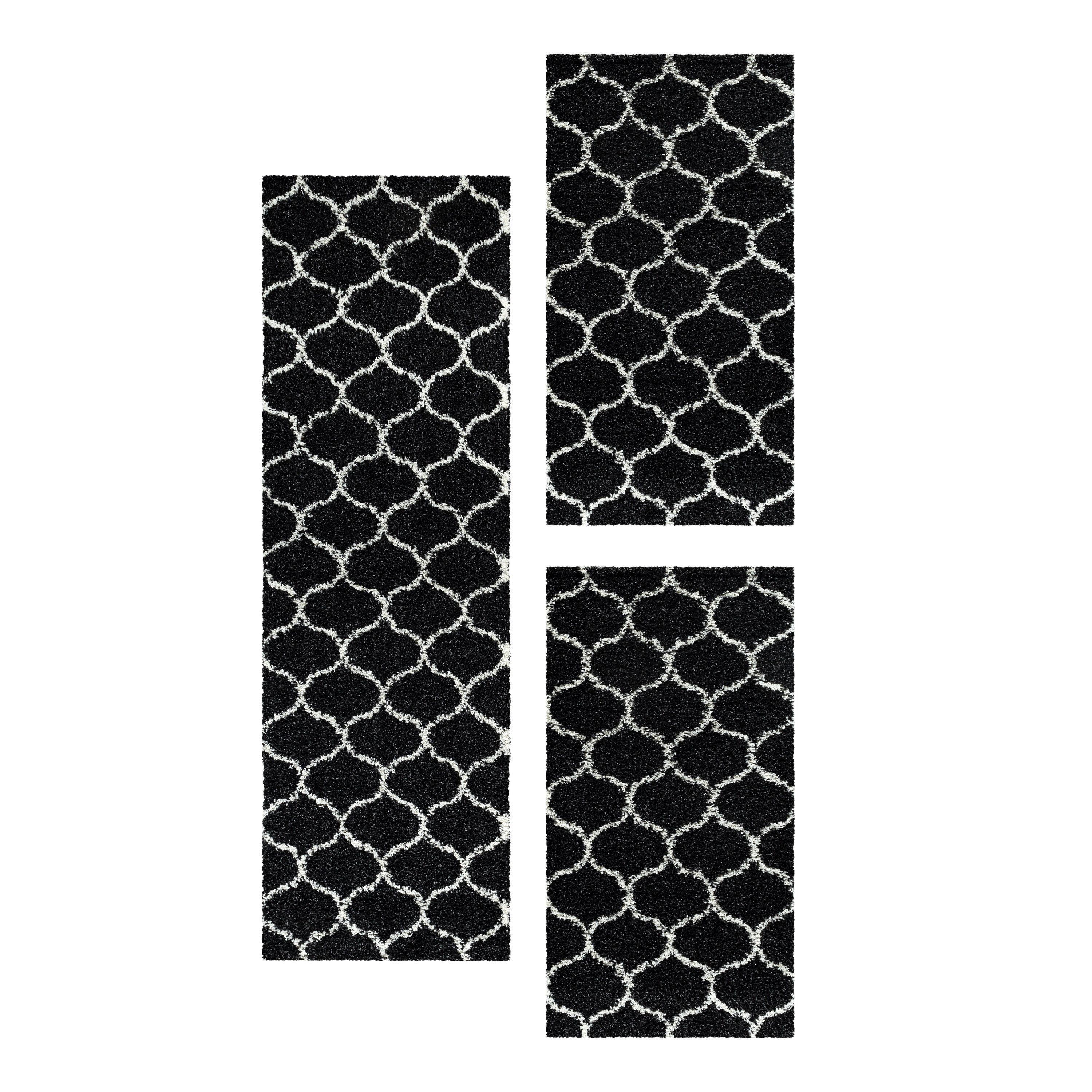 Design Teppich Set Shaggy Läufer Läuferset Muster Kachel Tile Jacquard 3 Teile