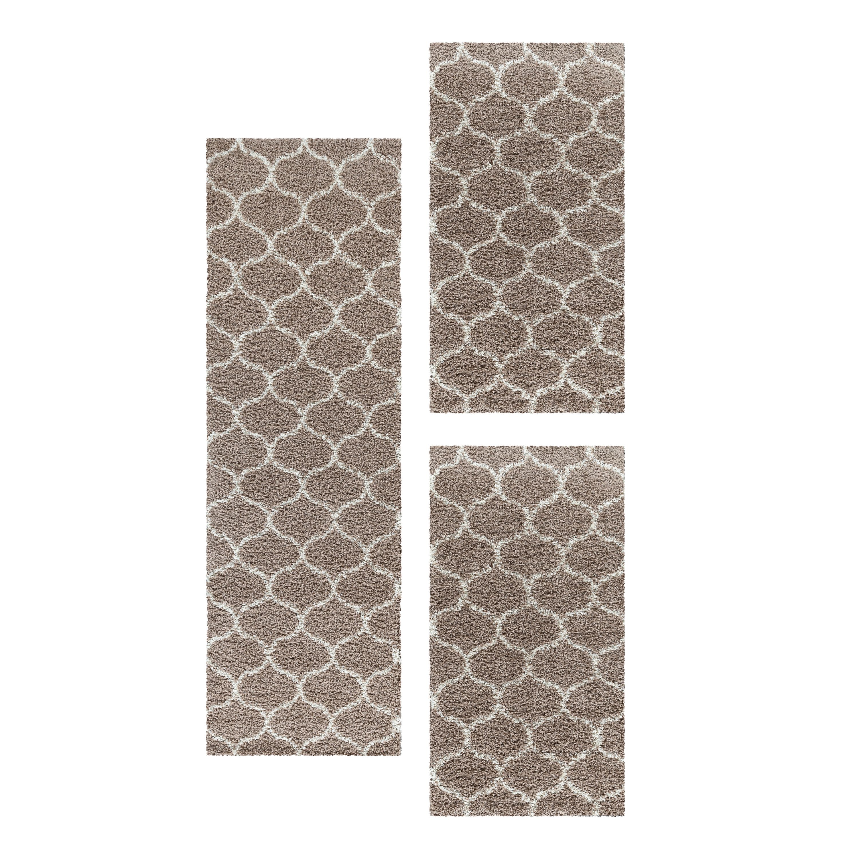 Design Teppich Set Shaggy Läufer Läuferset Muster Kachel Tile Jacquard 3 Teile