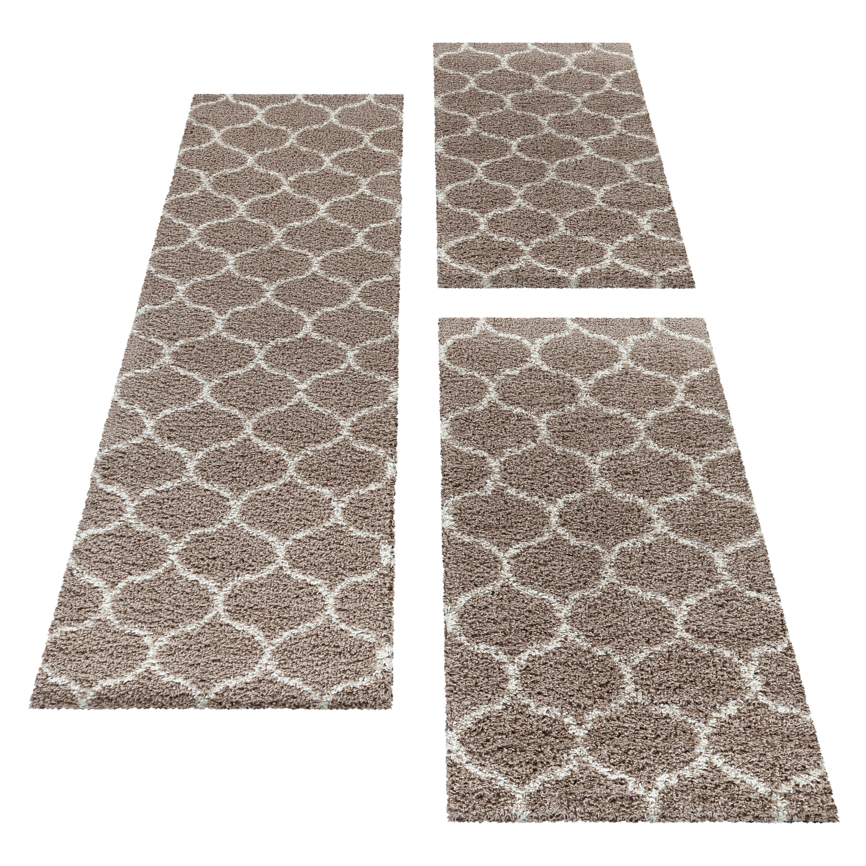 Design Teppich Set Shaggy Läufer Läuferset Muster Kachel Tile Jacquard 3 Teile