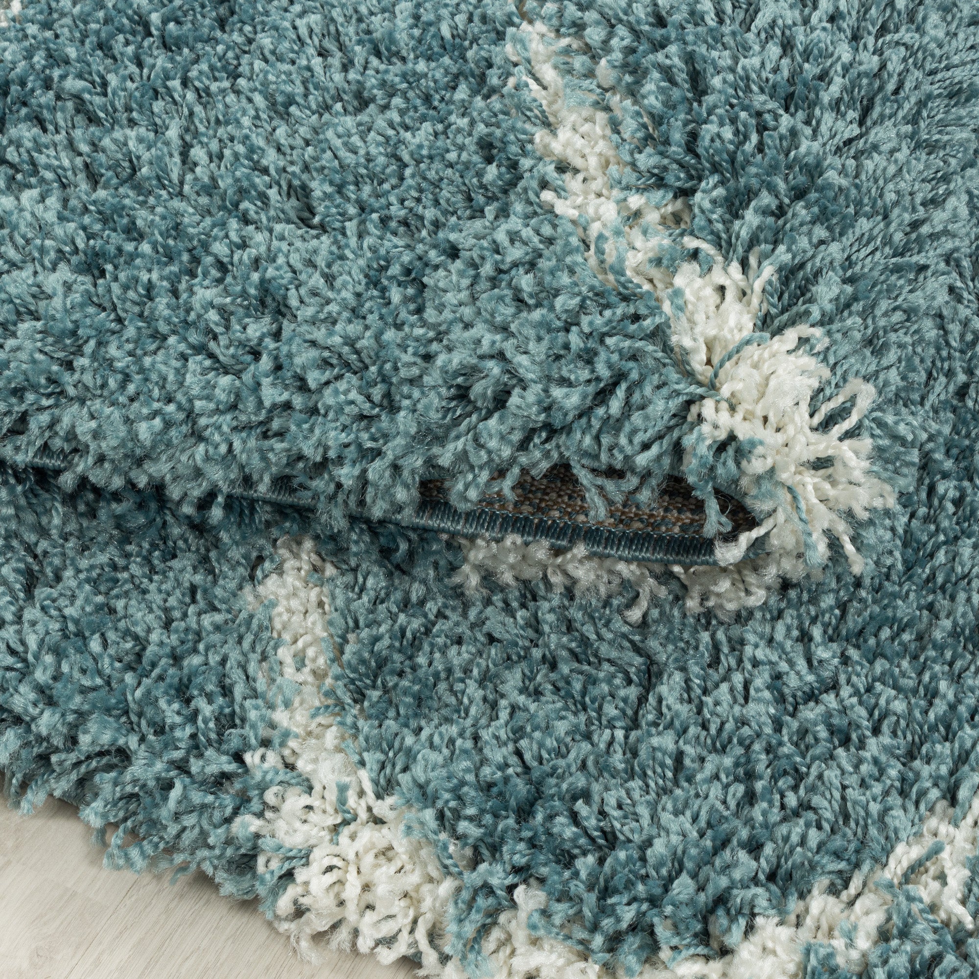 Design Hochflor Teppich Wohnzimmerteppich Muster Kachel Tile Jacquard Form Rund