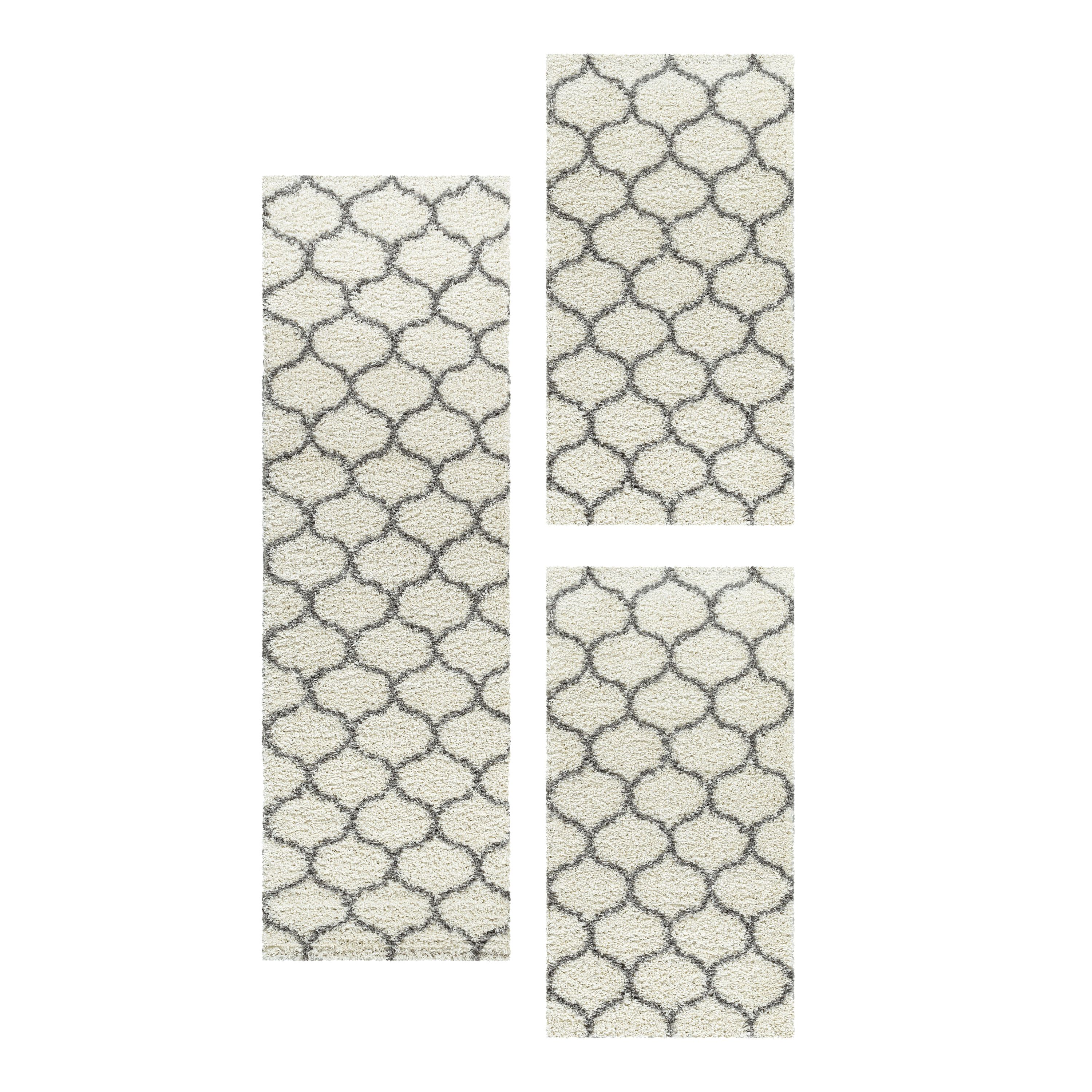 Design Teppich Set Shaggy Läufer Läuferset Muster Kachel Tile Jacquard 3 Teile