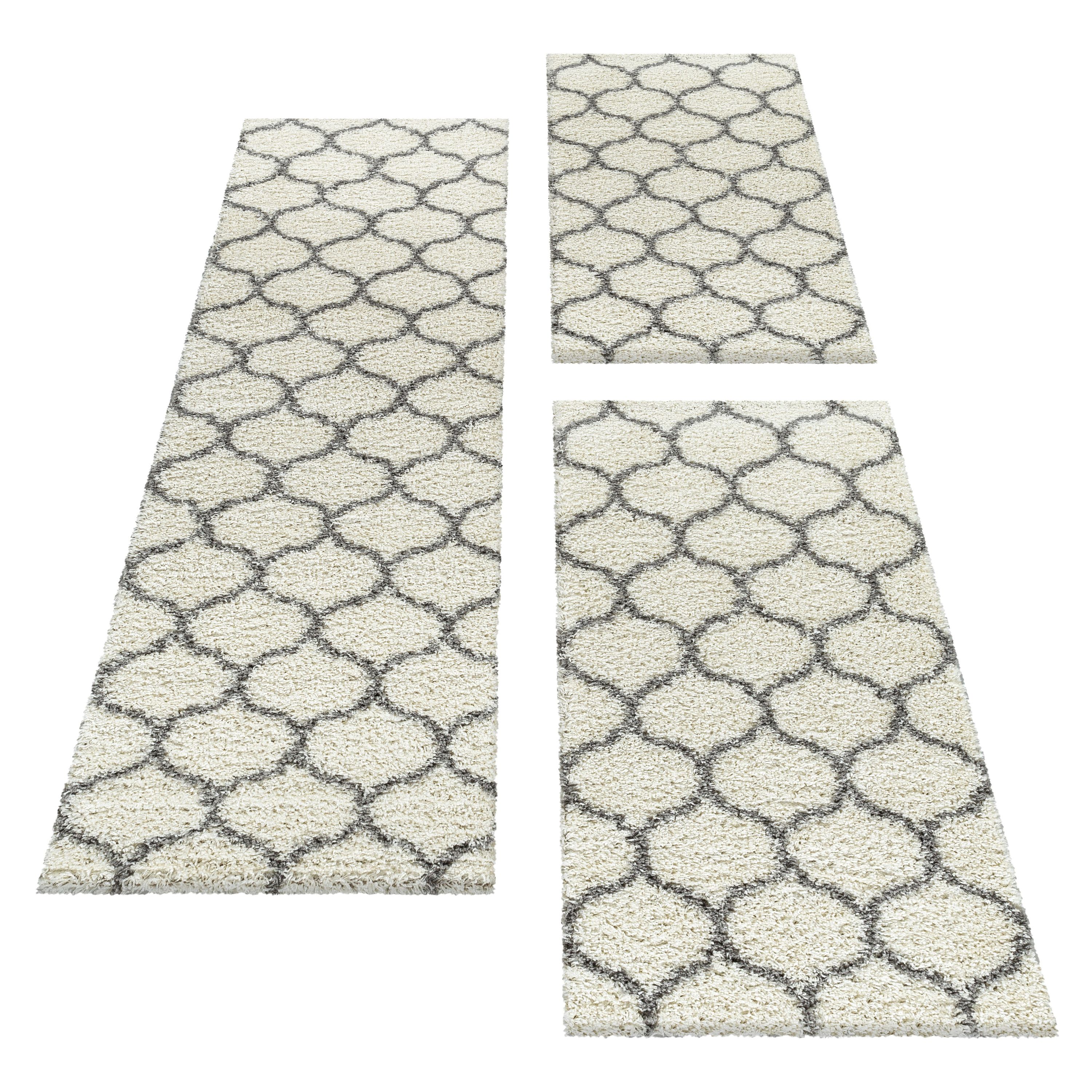 Design Teppich Set Shaggy Läufer Läuferset Muster Kachel Tile Jacquard 3 Teile