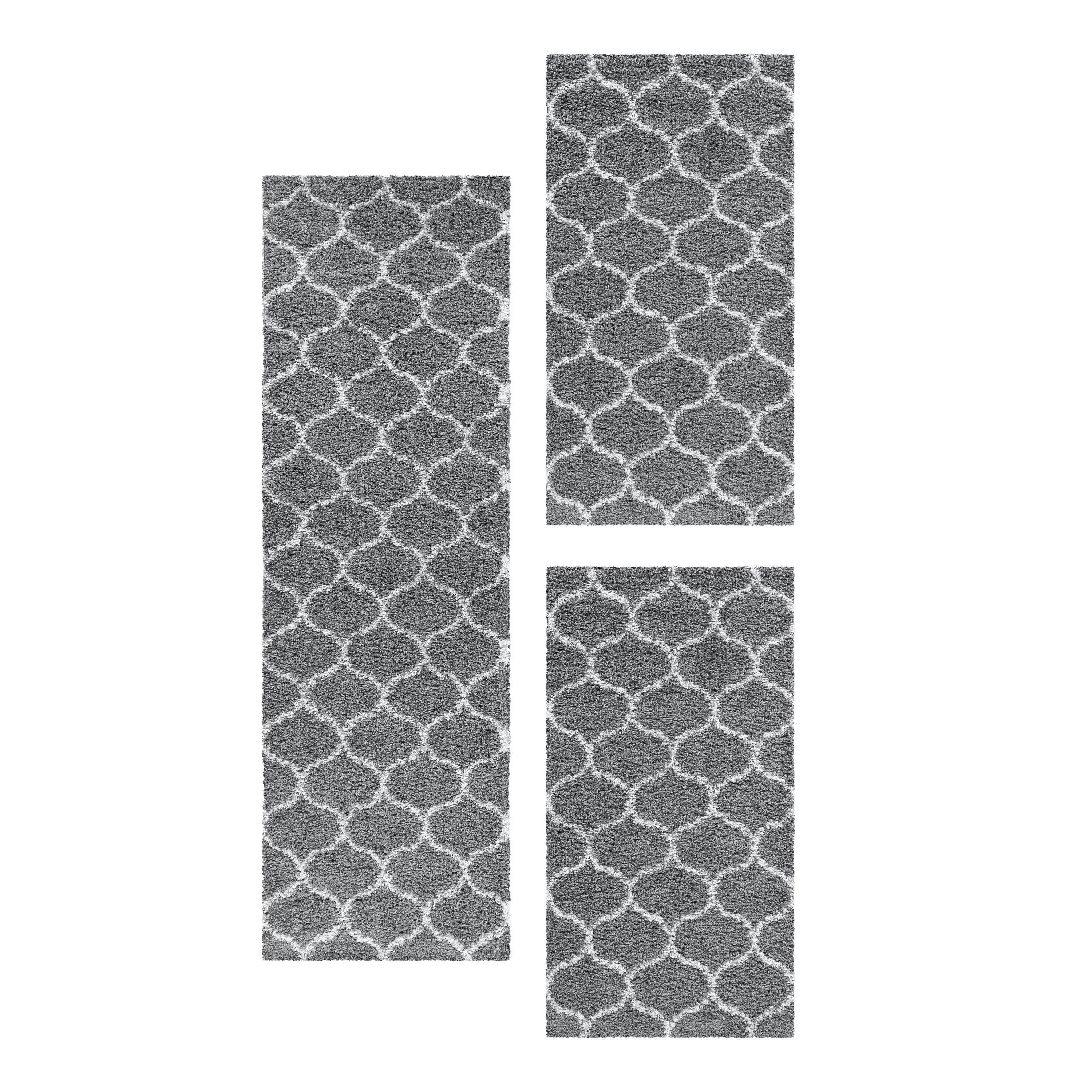 Design Teppich Set Shaggy Läufer Läuferset Muster Kachel Tile Jacquard 3 Teile
