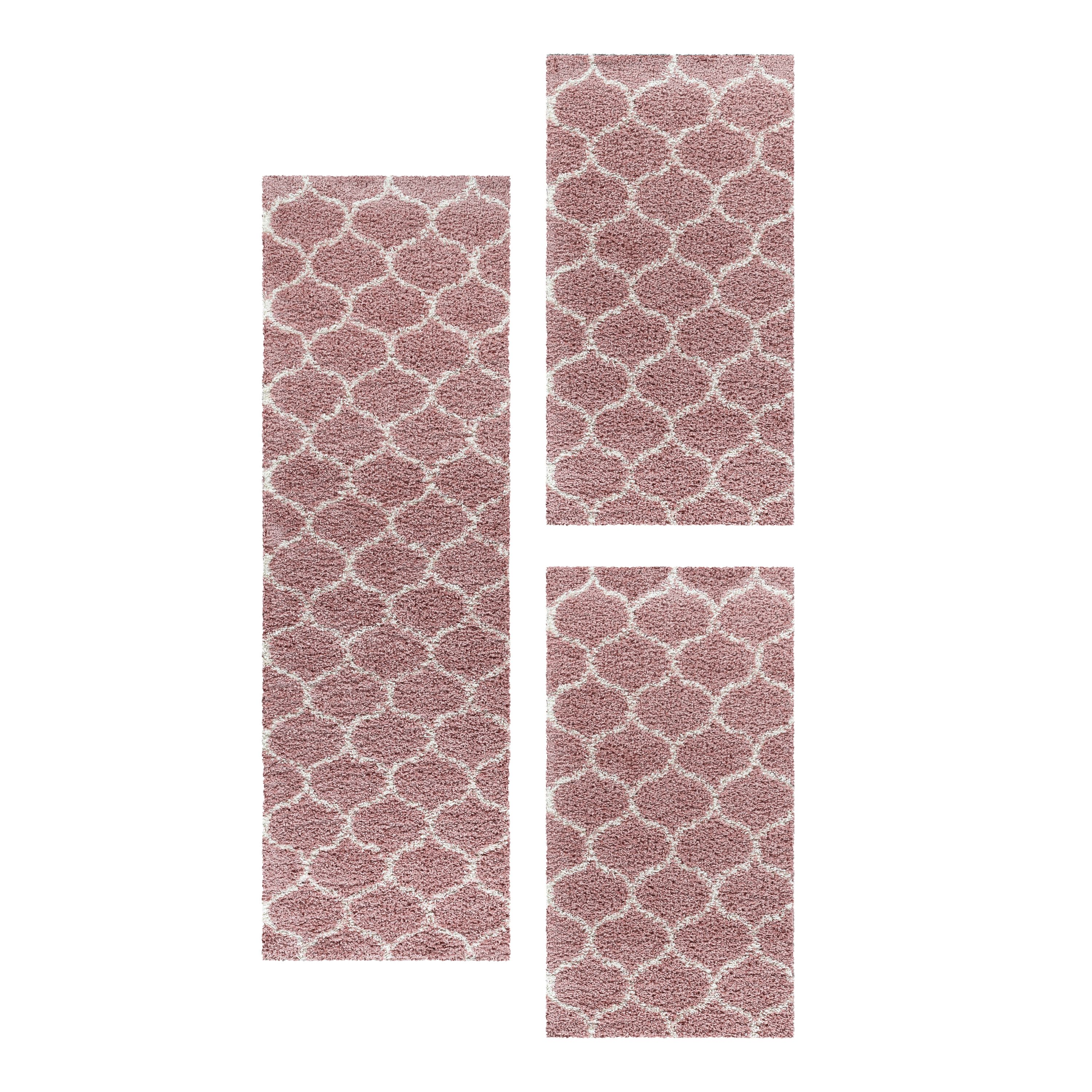 Design Teppich Set Shaggy Läufer Läuferset Muster Kachel Tile Jacquard 3 Teile
