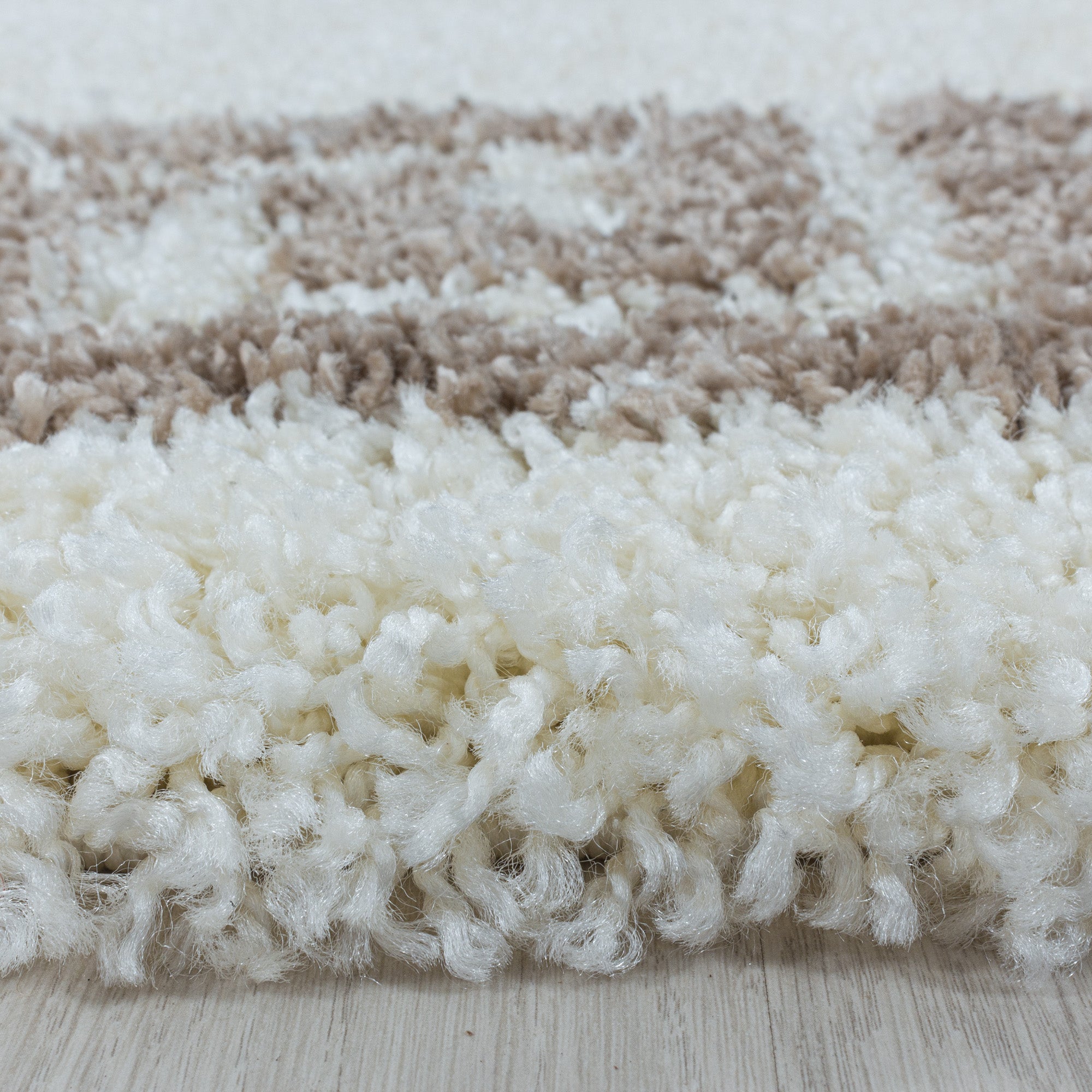 Bettumrandung Teppich Hochflor Langflor Shaggy Greek Bordüre Design Schlafzimmer 30 mm Florhöhe Flauschig Weich Rechteckig 3 Teile Läufer Beige