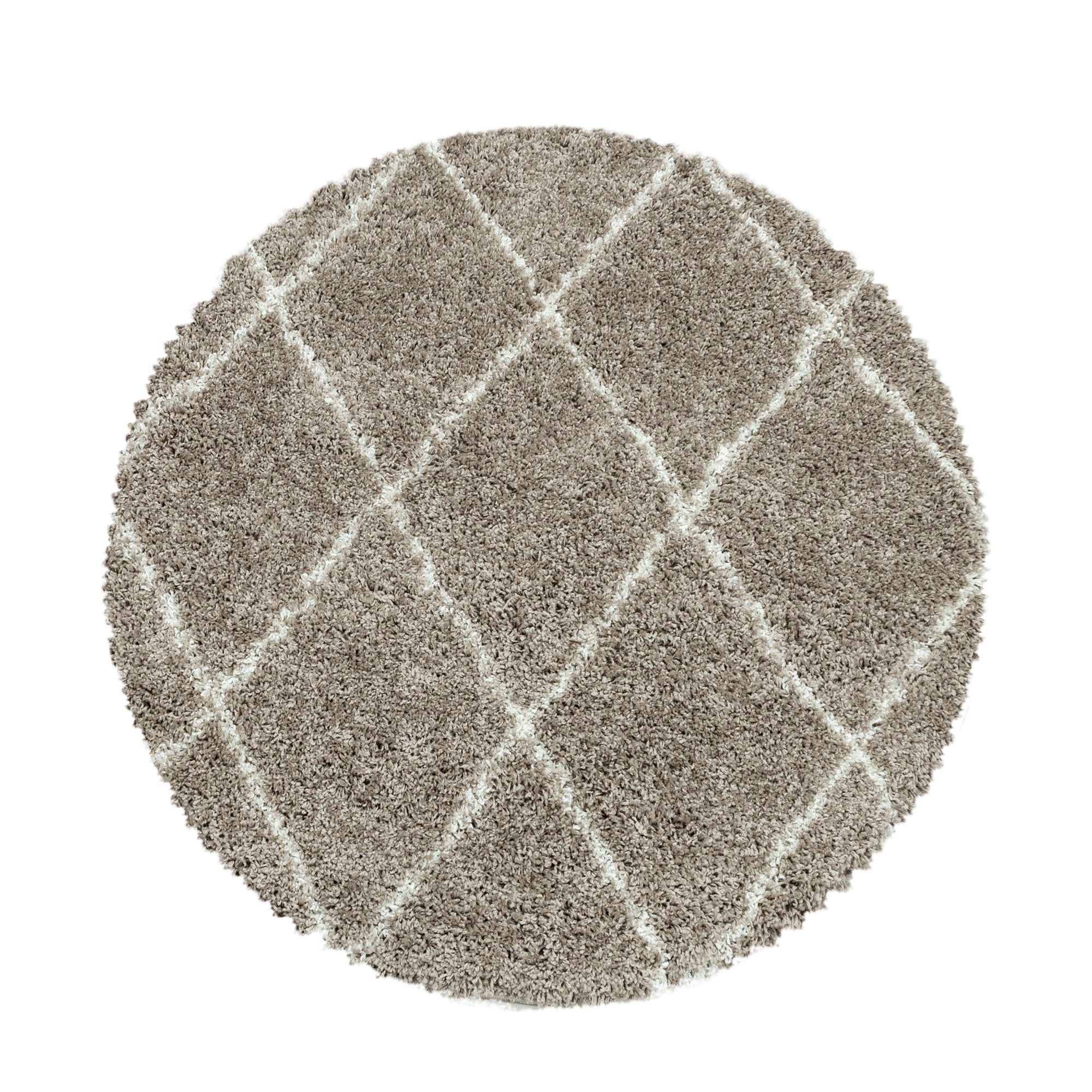 Design Hochflor Teppich Wohnzimmerteppich Muster Raute Flor Weich Farbe Beige