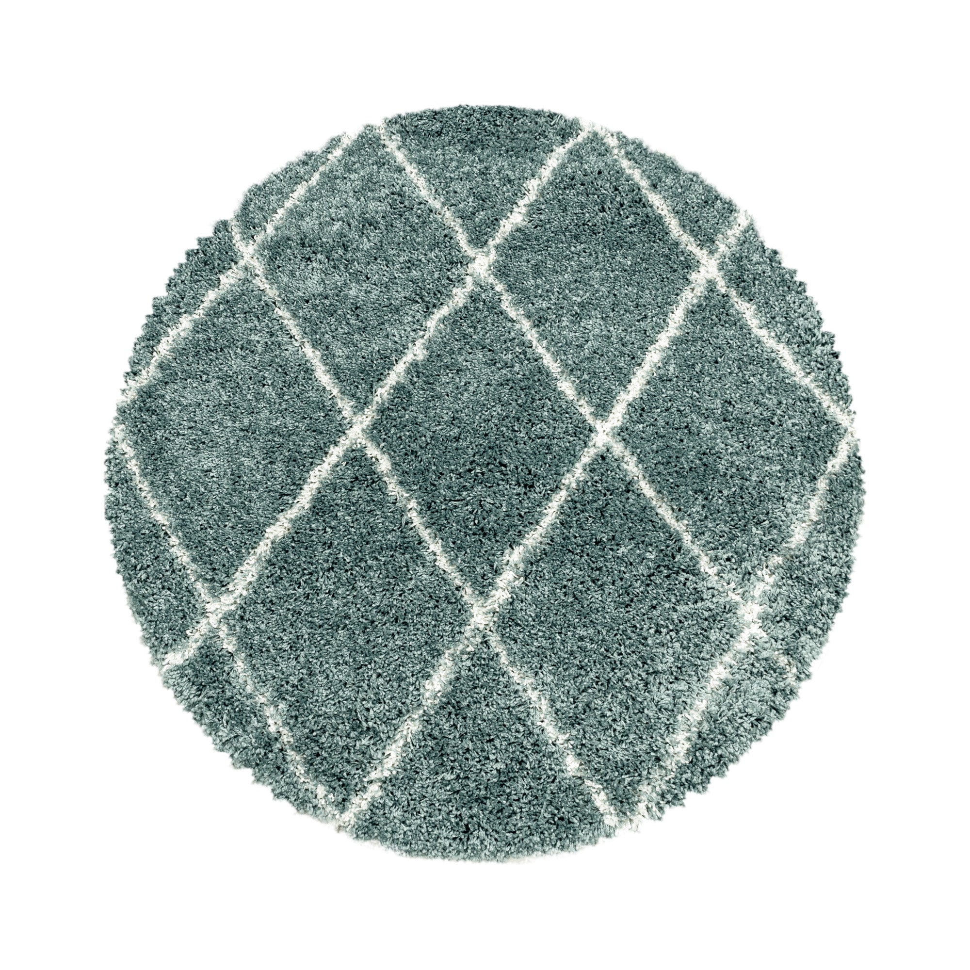 Design Hochflor Teppich Wohnzimmerteppich Muster Raute Flor Weich Farbe Blau