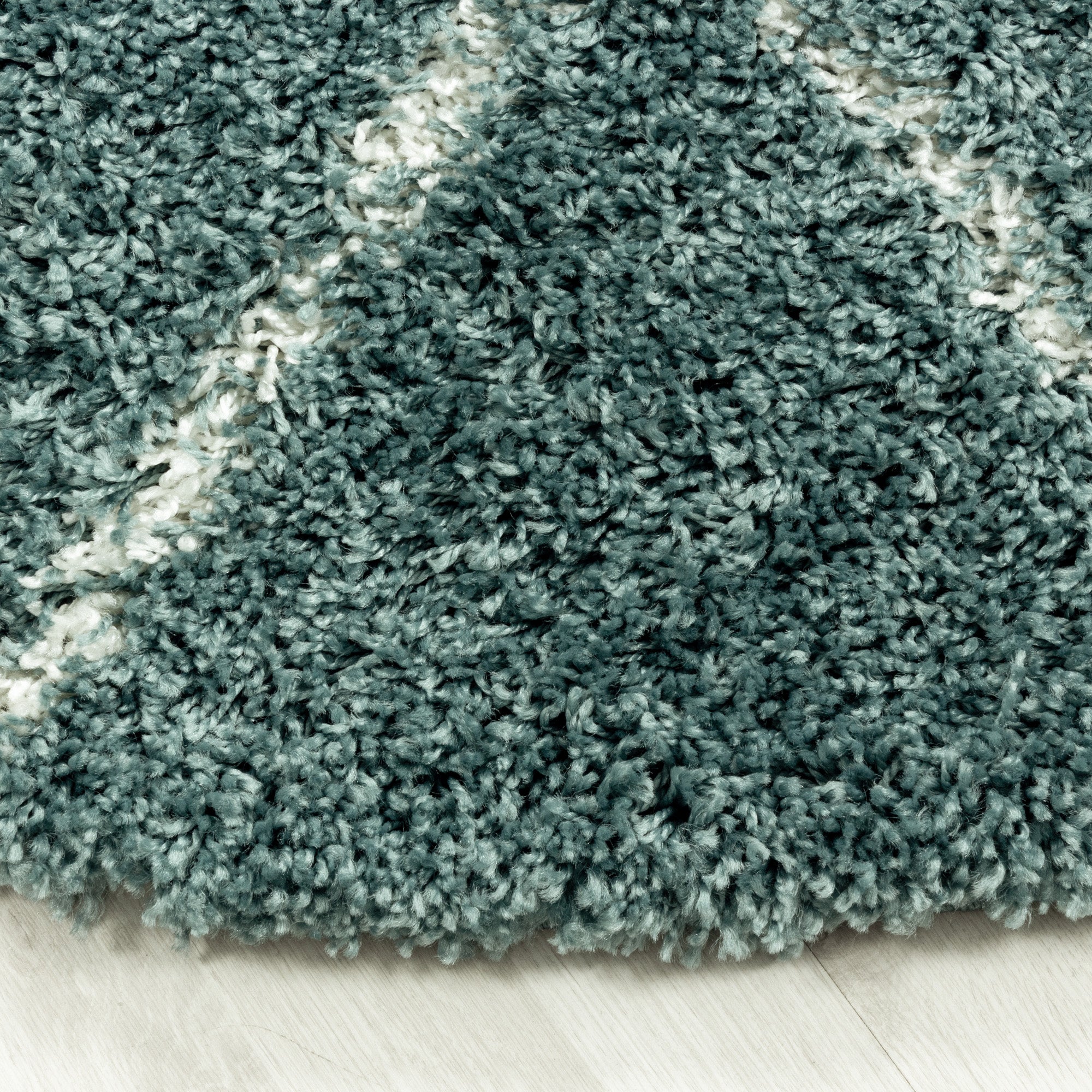 Design Hochflor Teppich Wohnzimmerteppich Muster Raute Flor Weich Farbe Blau