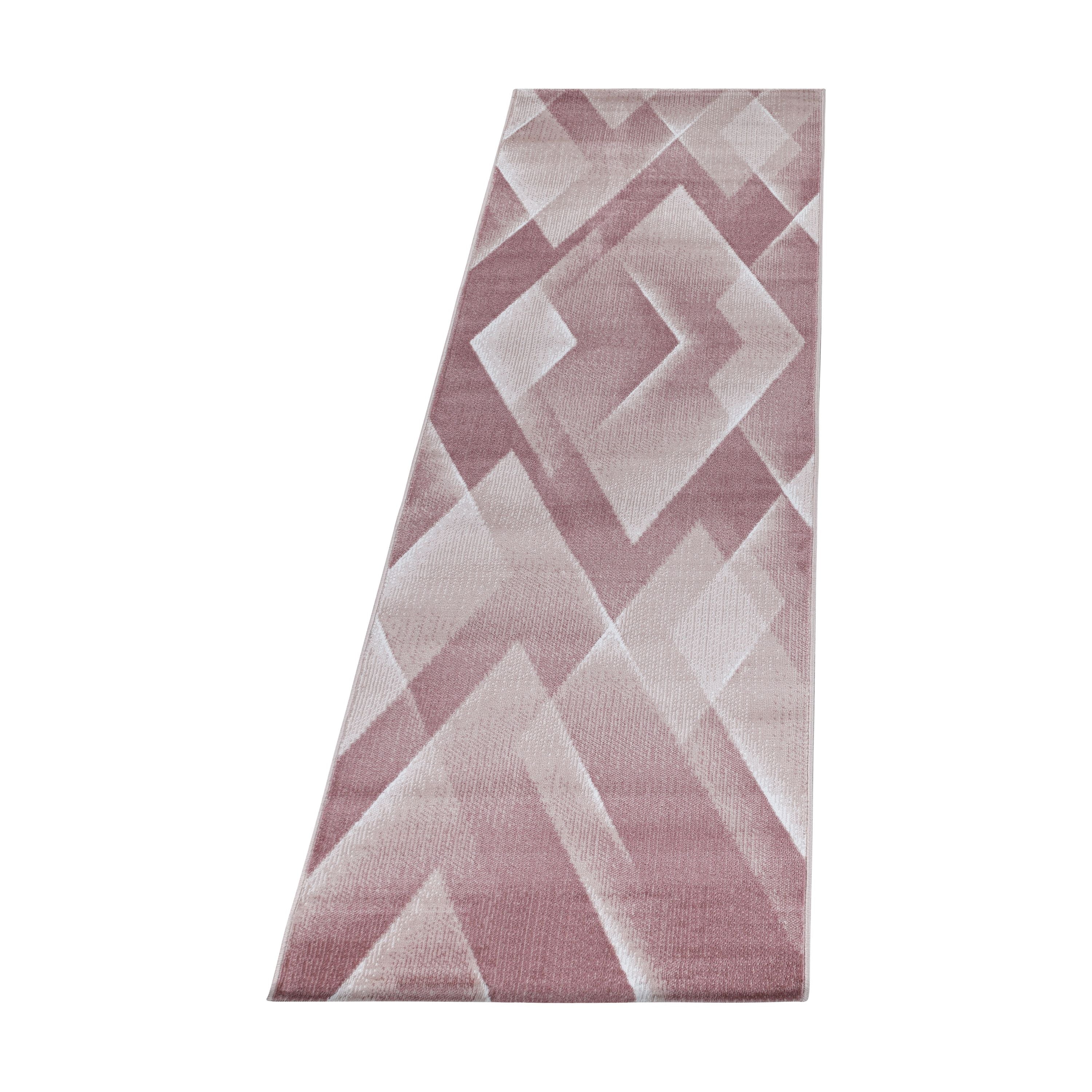 Kurzflor Teppich Set Schlafzimmer Läufer Set 3-D Muster Dreieck 3 Teile Pink