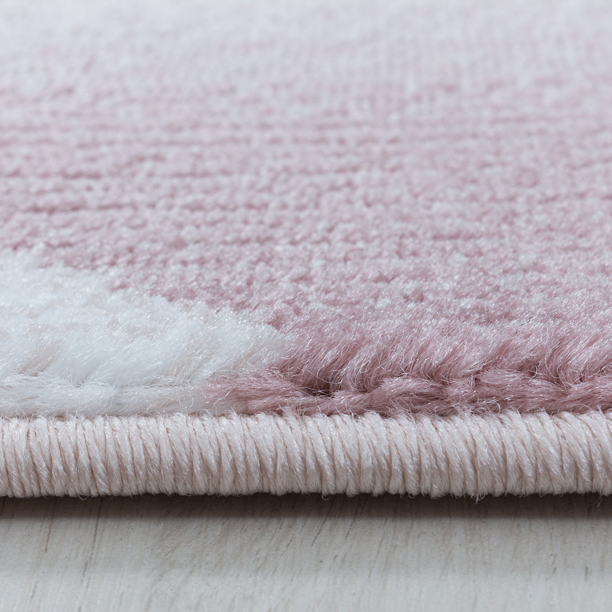 Kurzflor Teppich Set Schlafzimmer Läufer Set 3-D Muster Dreieck 3 Teile Pink
