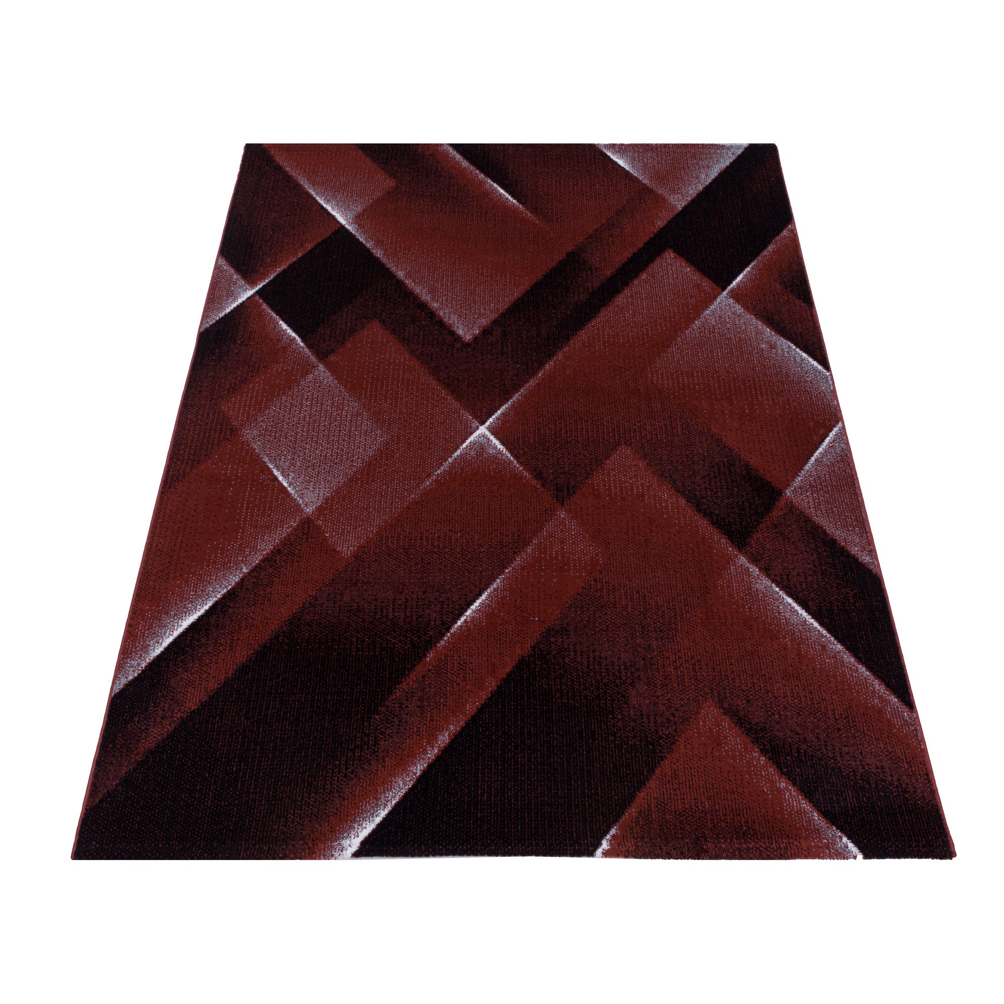 Kurzflor Design Teppich Wohnzimmerteppich 3-D Muster Dreiecke Soft Flor Rot