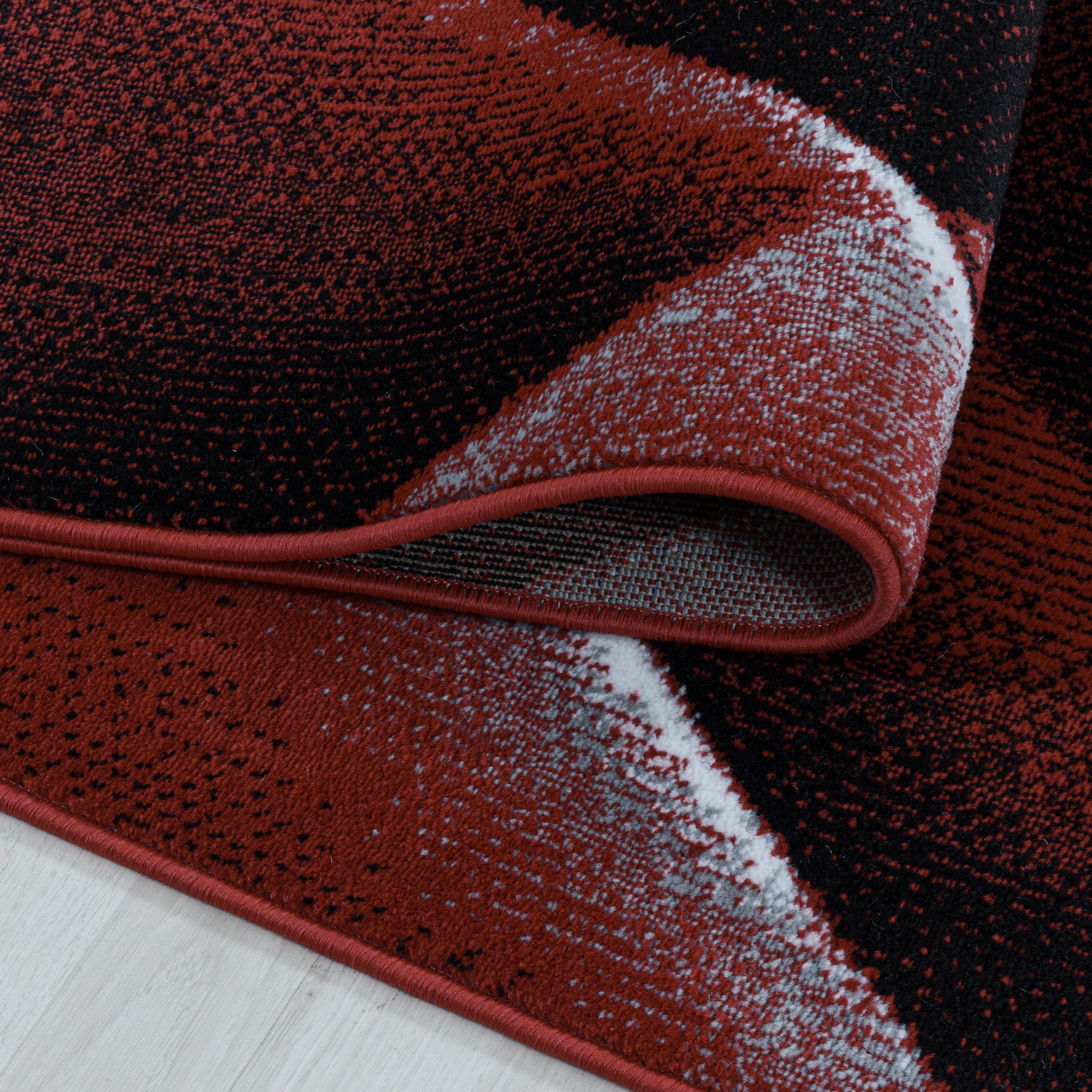 Kurzflor Design Teppich Wohnzimmerteppich 3-D Muster Dreiecke Soft Flor Rot