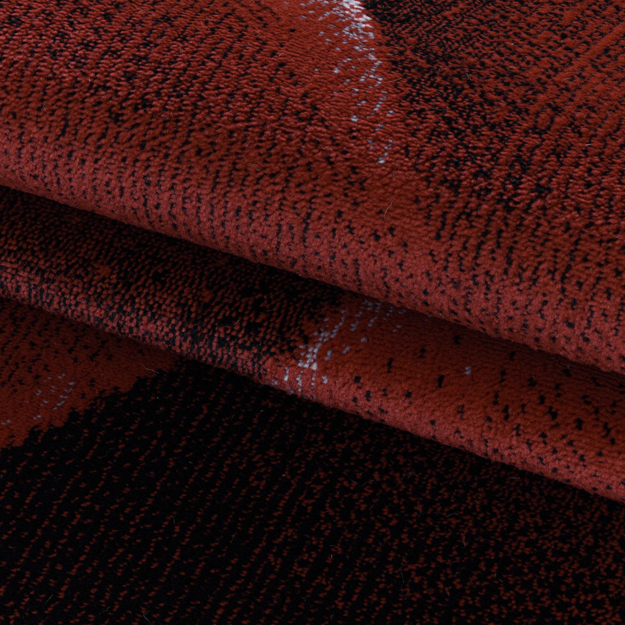 Kurzflor Design Teppich Wohnzimmerteppich 3-D Muster Dreiecke Soft Flor Rot