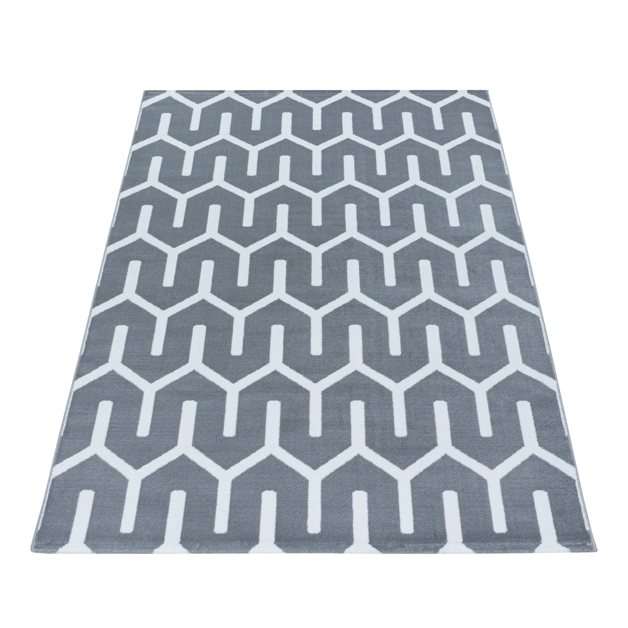 Weicher Kurzflor Teppich Wohnzimmerteppich Gitter Design Soft Flor Grau