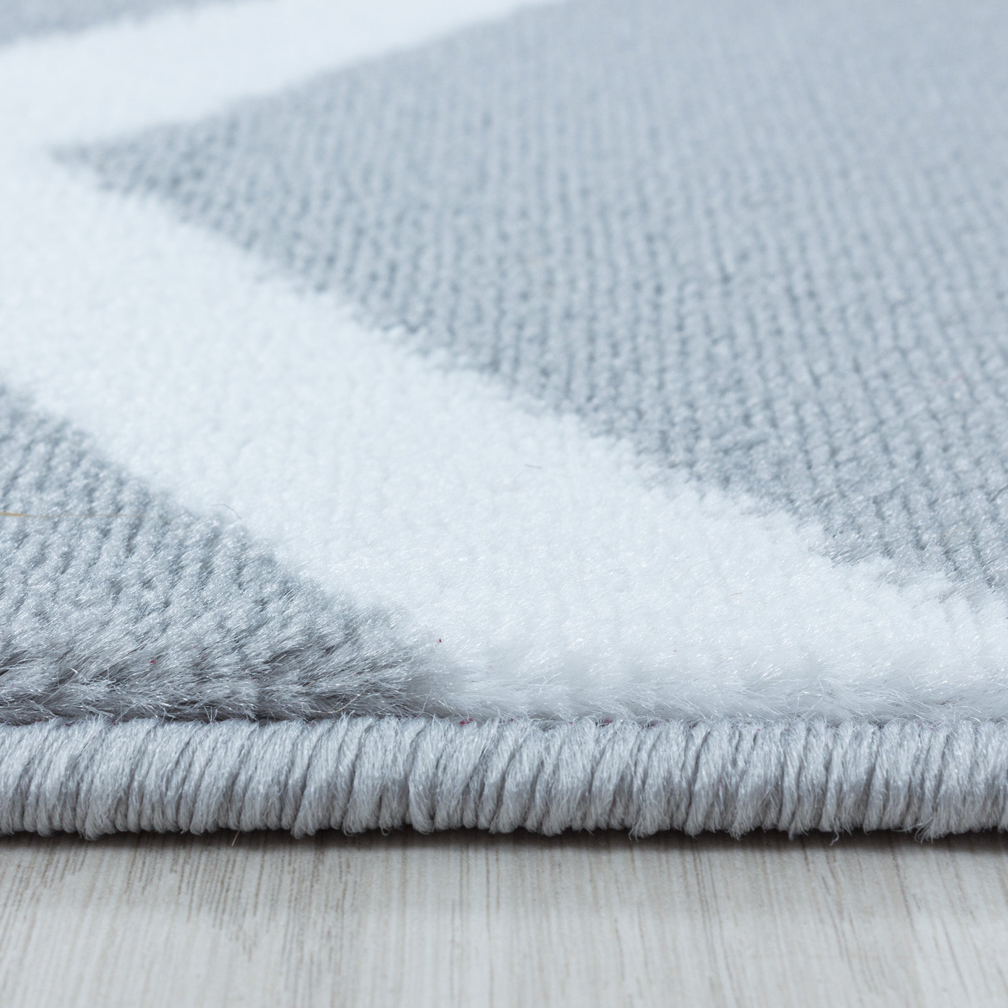 Weicher Kurzflor Teppich Wohnzimmerteppich Gitter Design Soft Flor Grau