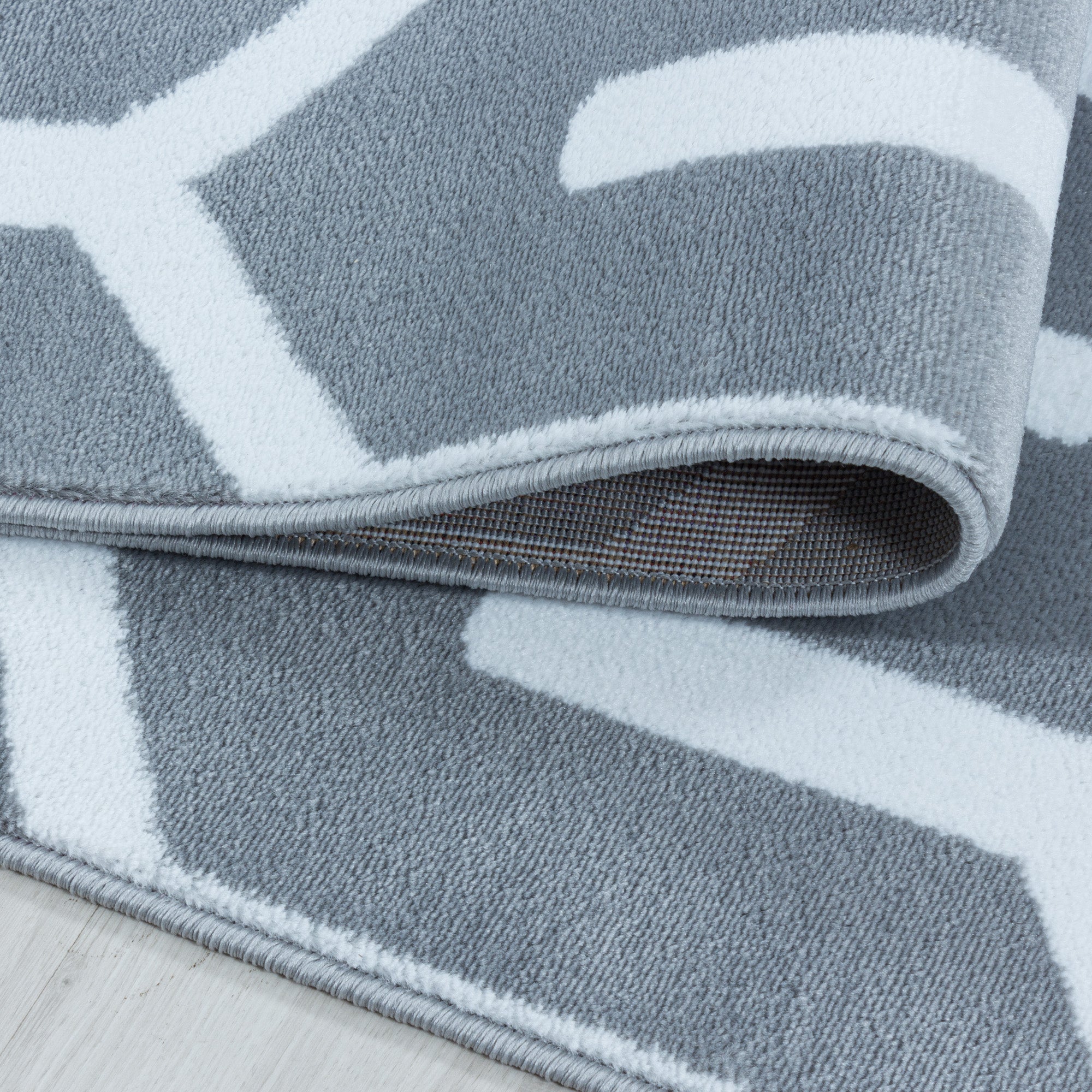 Weicher Kurzflor Teppich Wohnzimmerteppich Gitter Design Soft Flor Grau