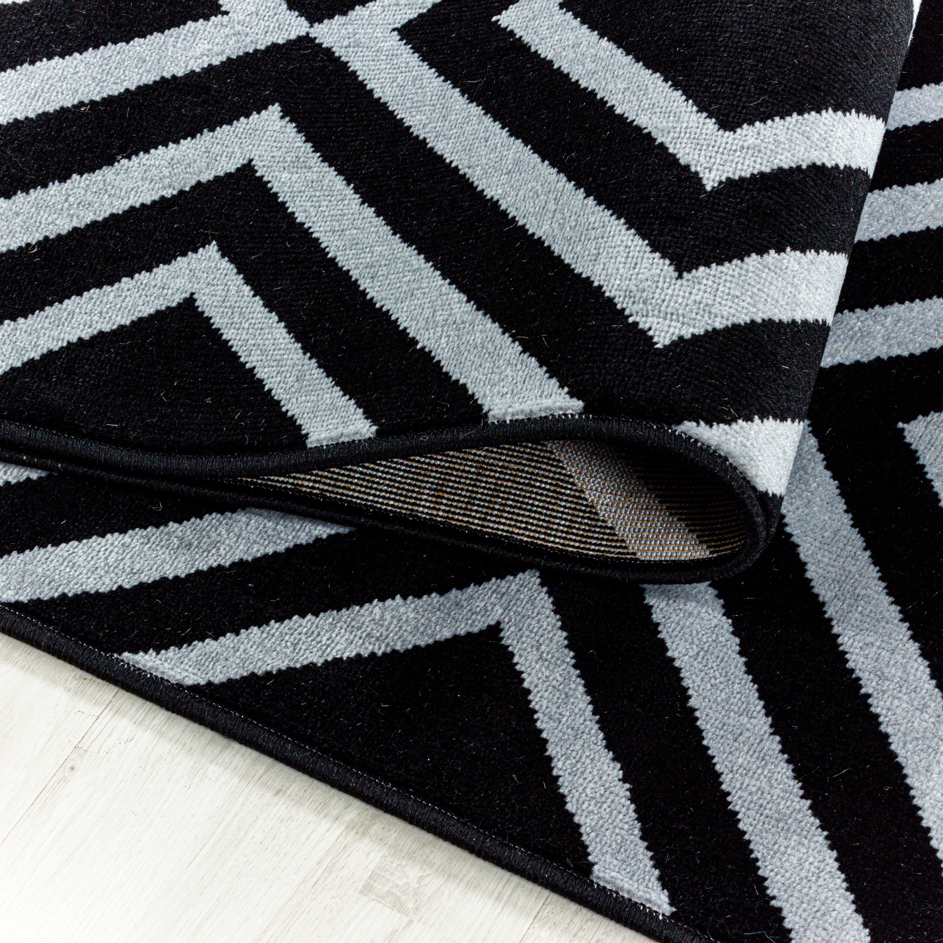 Weicher Kurzflor Teppich Wohnzimmerteppich Rauten Gitter Design Schwarz