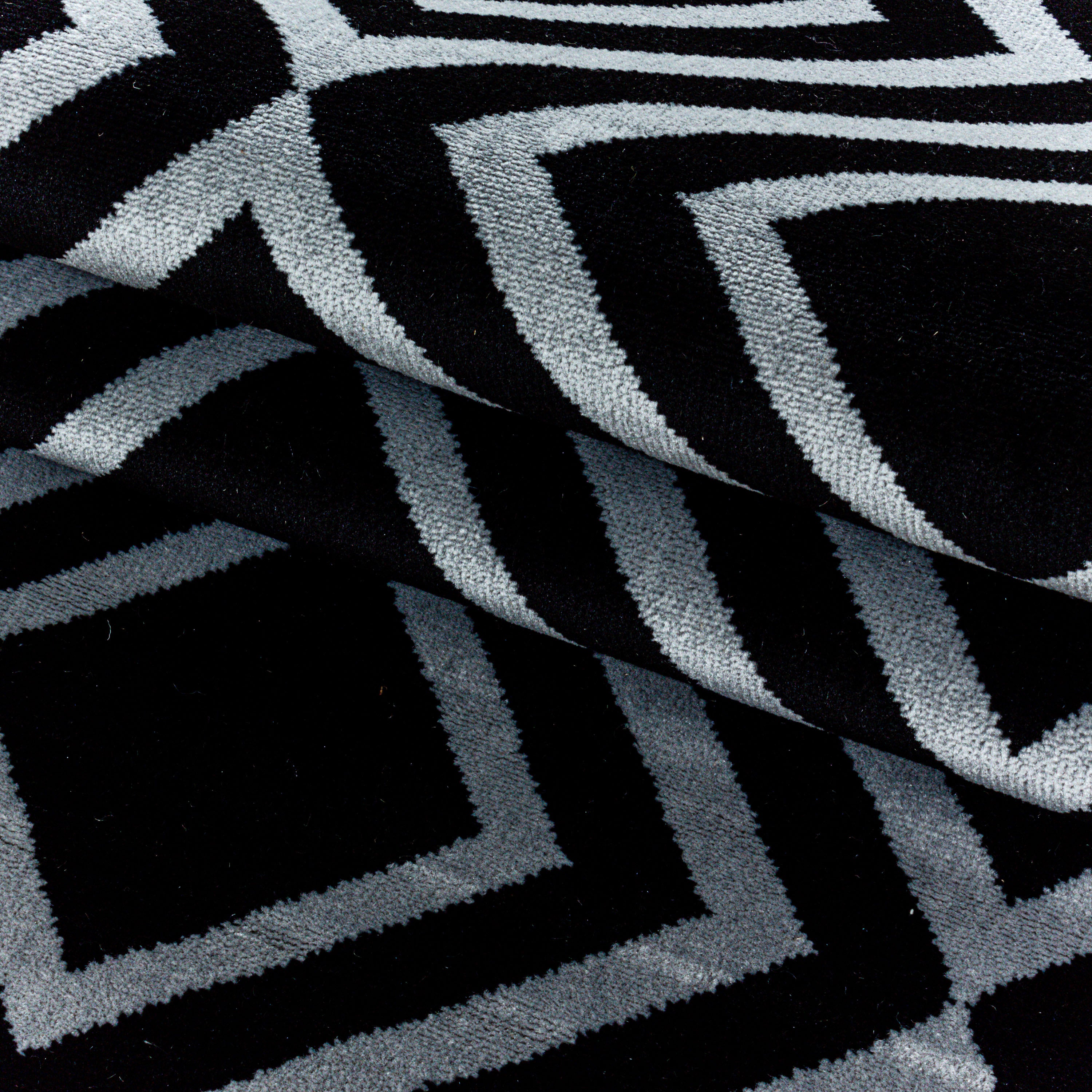Weicher Kurzflor Teppich Wohnzimmerteppich Rauten Gitter Design Schwarz