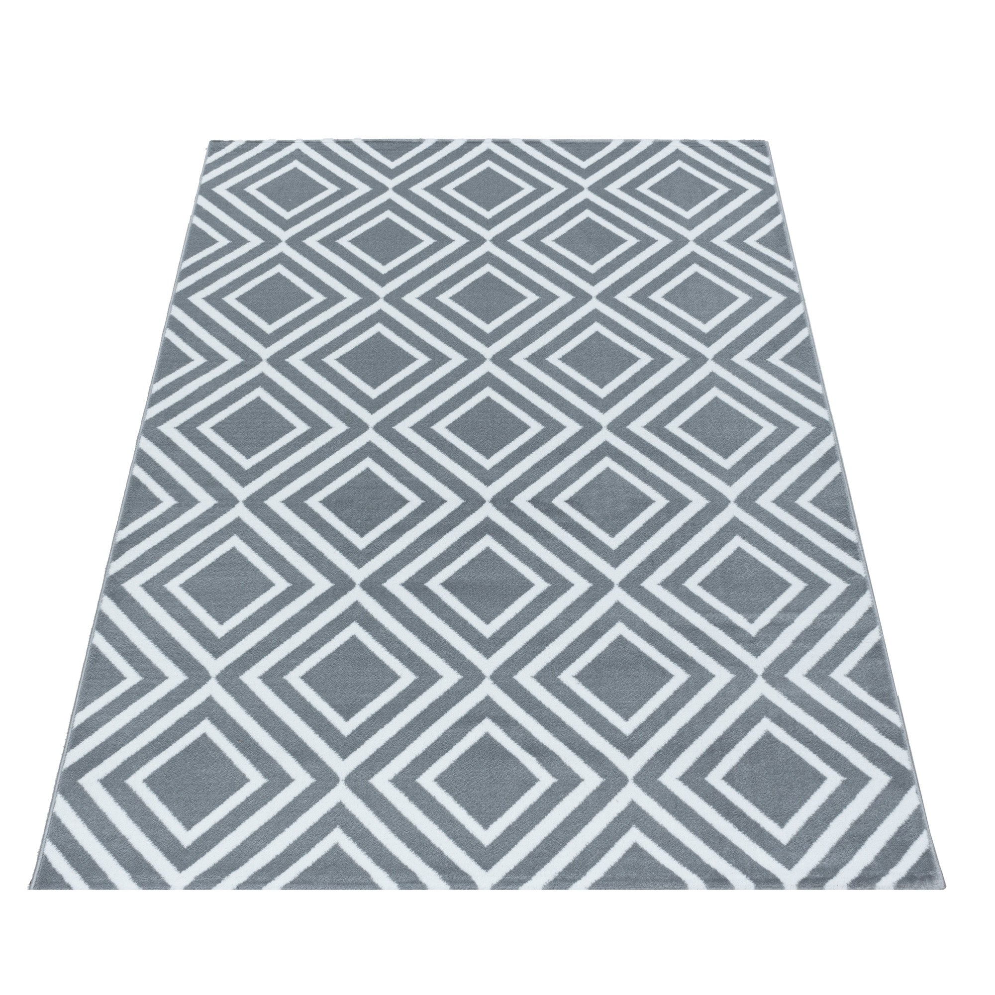 Weicher Kurzflor Teppich Wohnzimmerteppich Rauten Gitter Design Soft Flor Grau