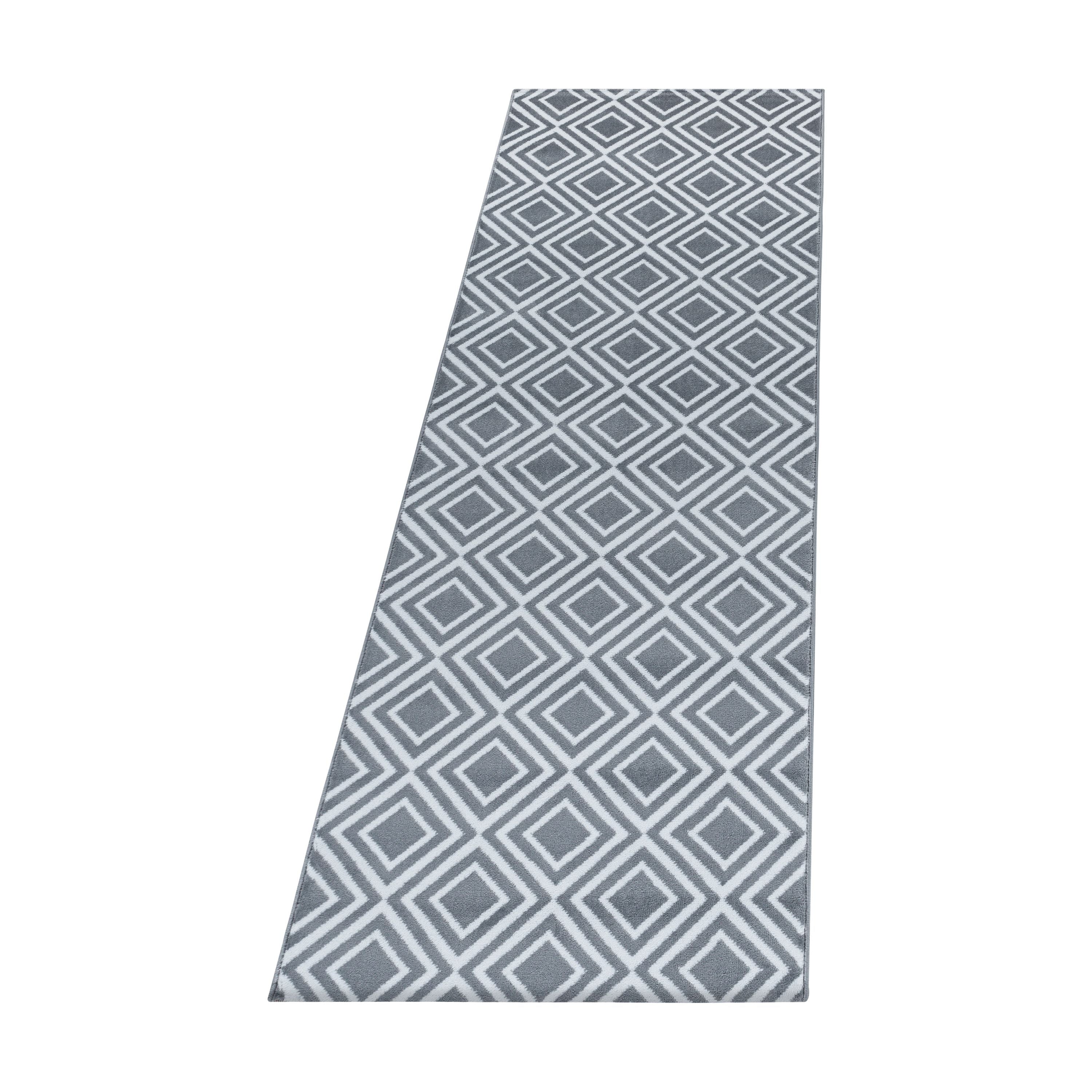 Bettumrandung Teppich Kurzflor Rauten Skandi Design Schlafzimmer 8 mm Florhöhe Weich Rechteckig 3 Teile Läufer Grau