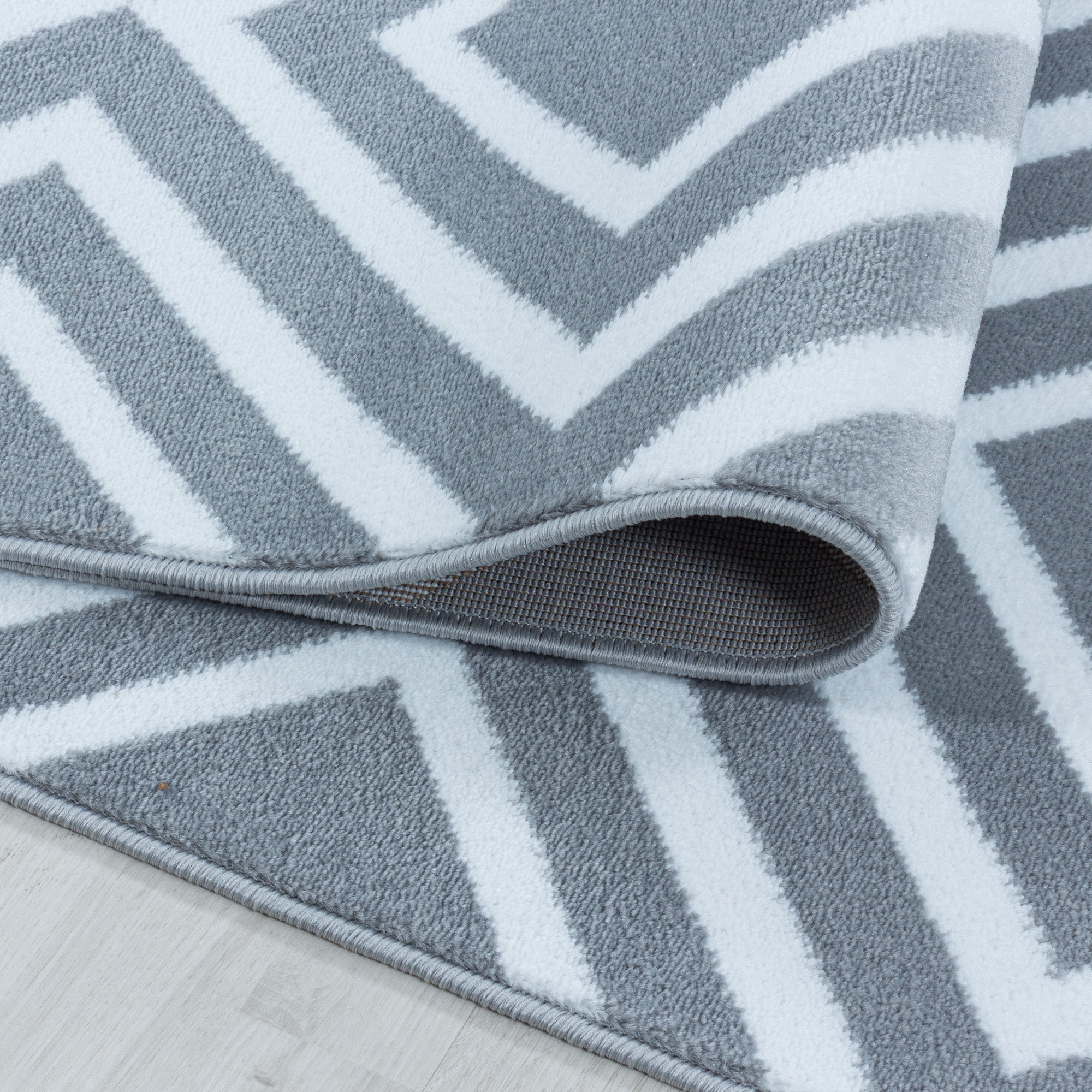 Bettumrandung Teppich Kurzflor Rauten Skandi Design Schlafzimmer 8 mm Florhöhe Weich Rechteckig 3 Teile Läufer Grau