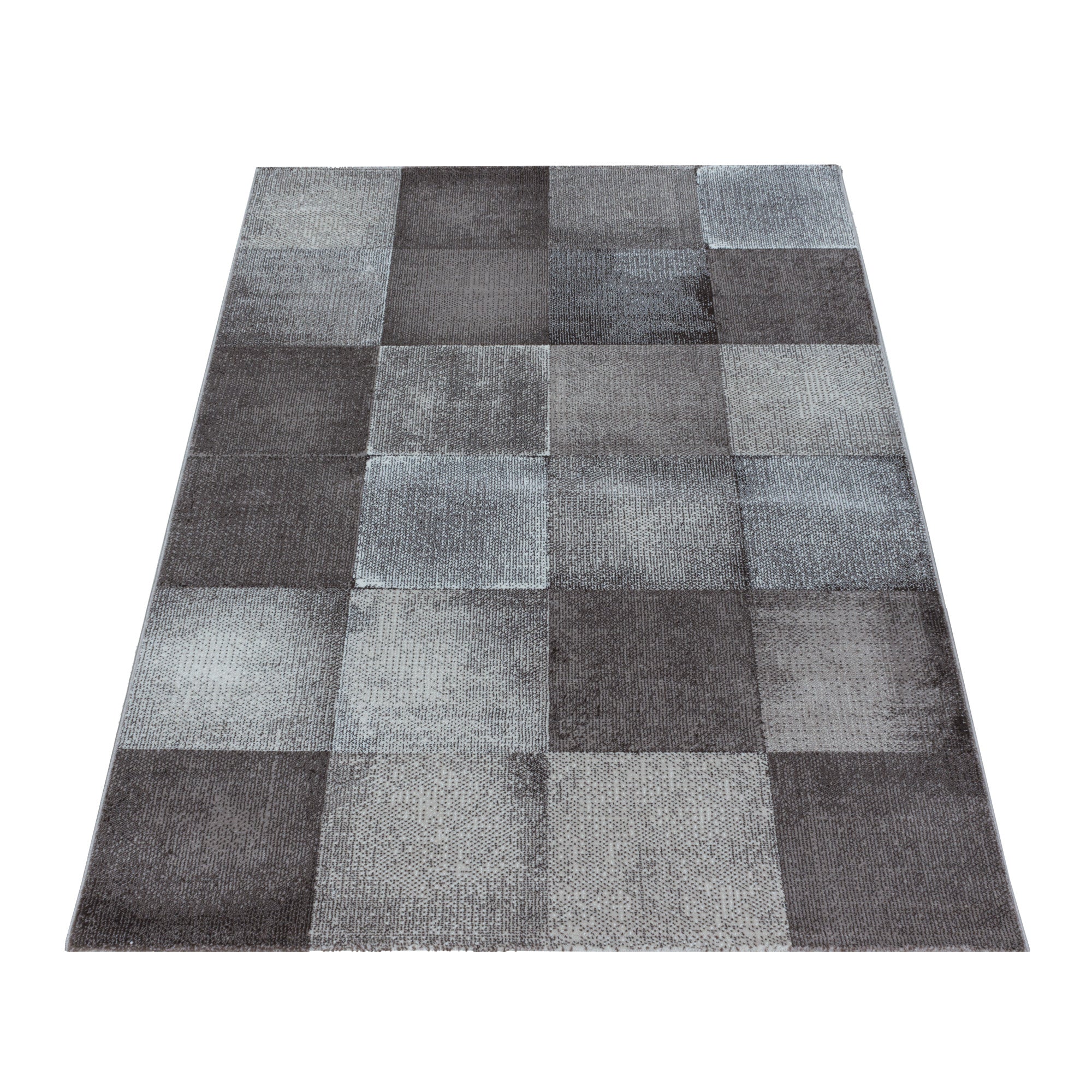 Weicher Kurzflor Teppich Wohnzimmerteppich Viereck Gitter Design Braun