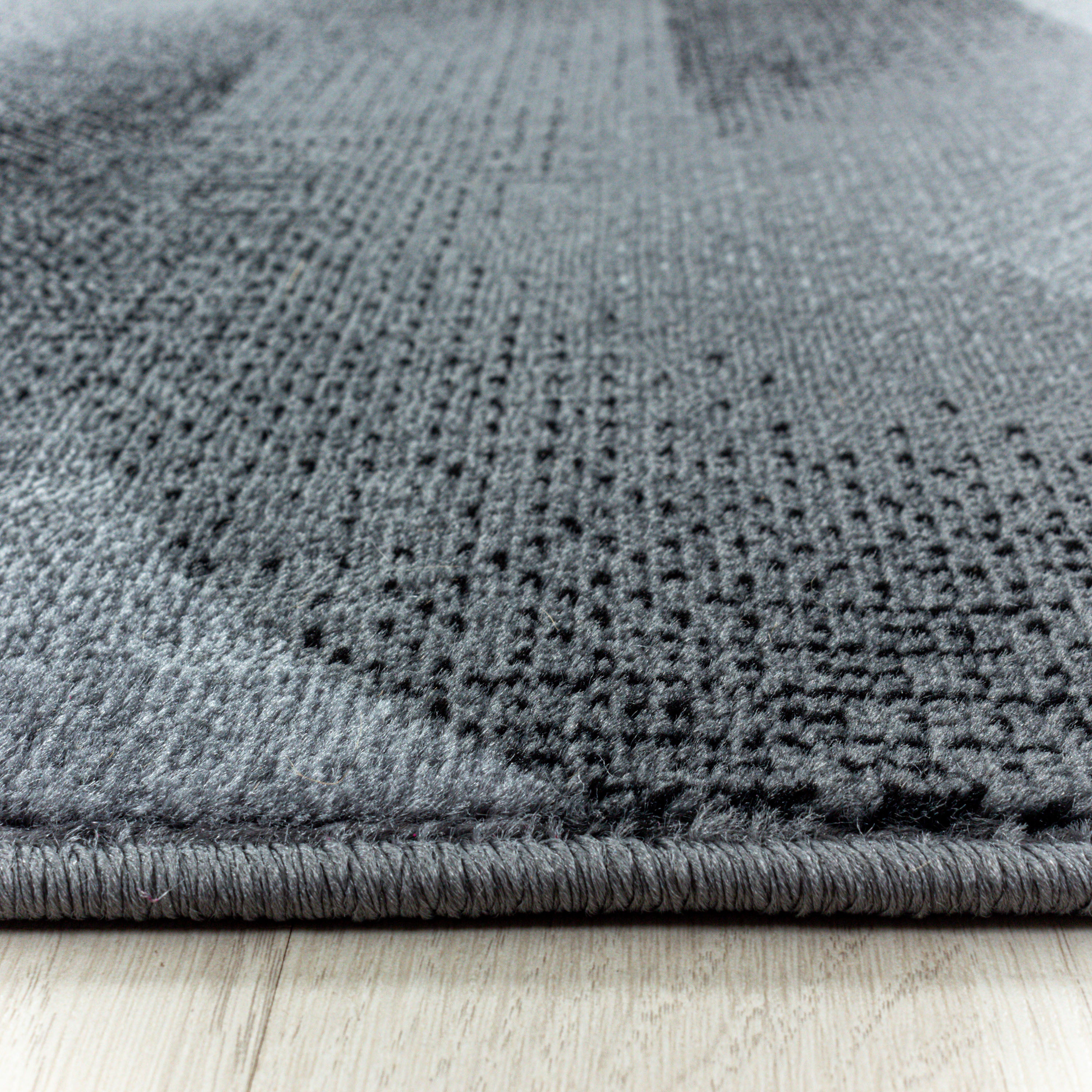 Kurzflor Teppich Set Schlafzimmer Läufer Streifen Wellen Design 3 Teile Schwarz