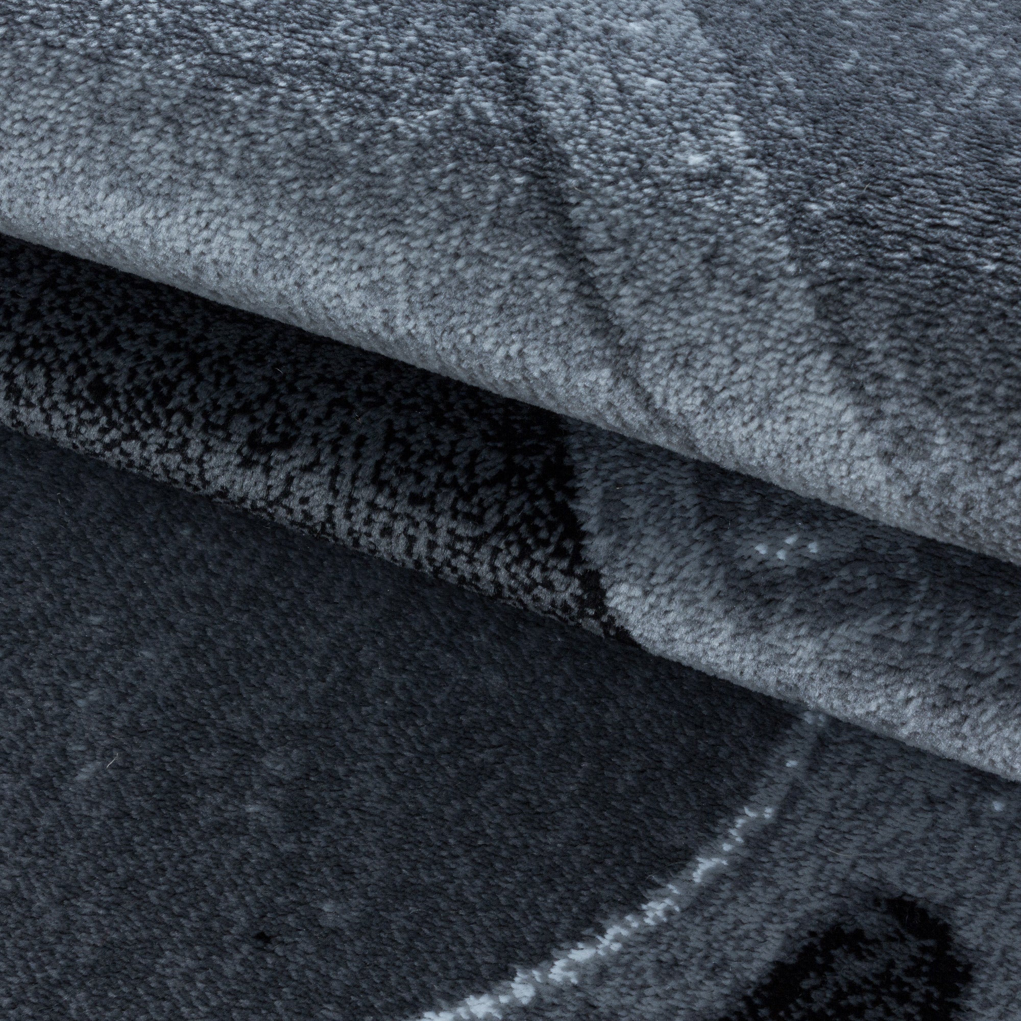 Weicher Kurzflor Teppich Wohnzimmerteppich Rundes Gitter Design Schwarz