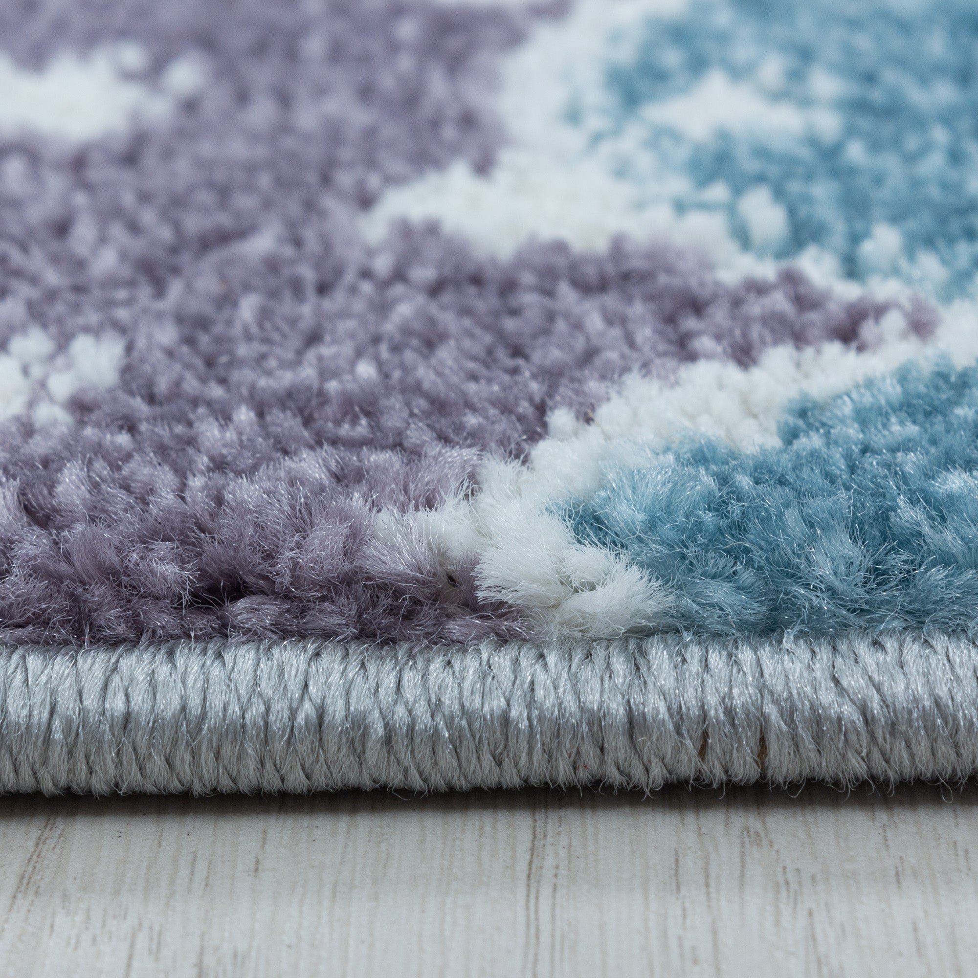 Kurzflor Kinderteppich Kinderzimmer Teppich Bunte Wolken Sterne Weich Grau