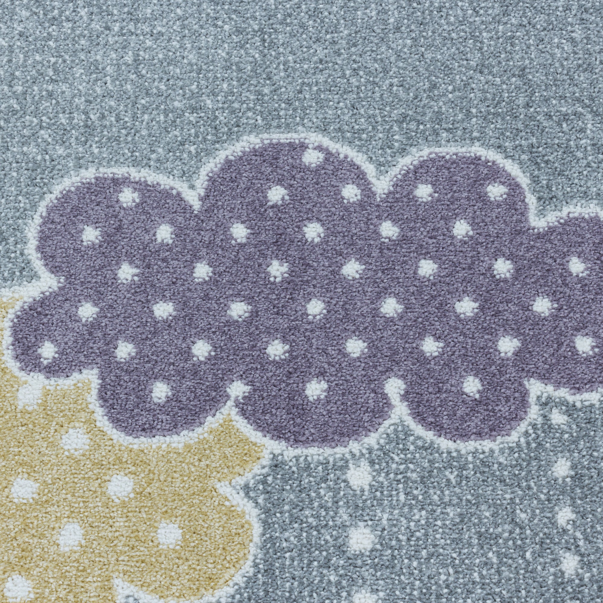 Kurzflor Kinderteppich Kinderzimmer Teppich Bunte Wolken Sterne Weich Grau