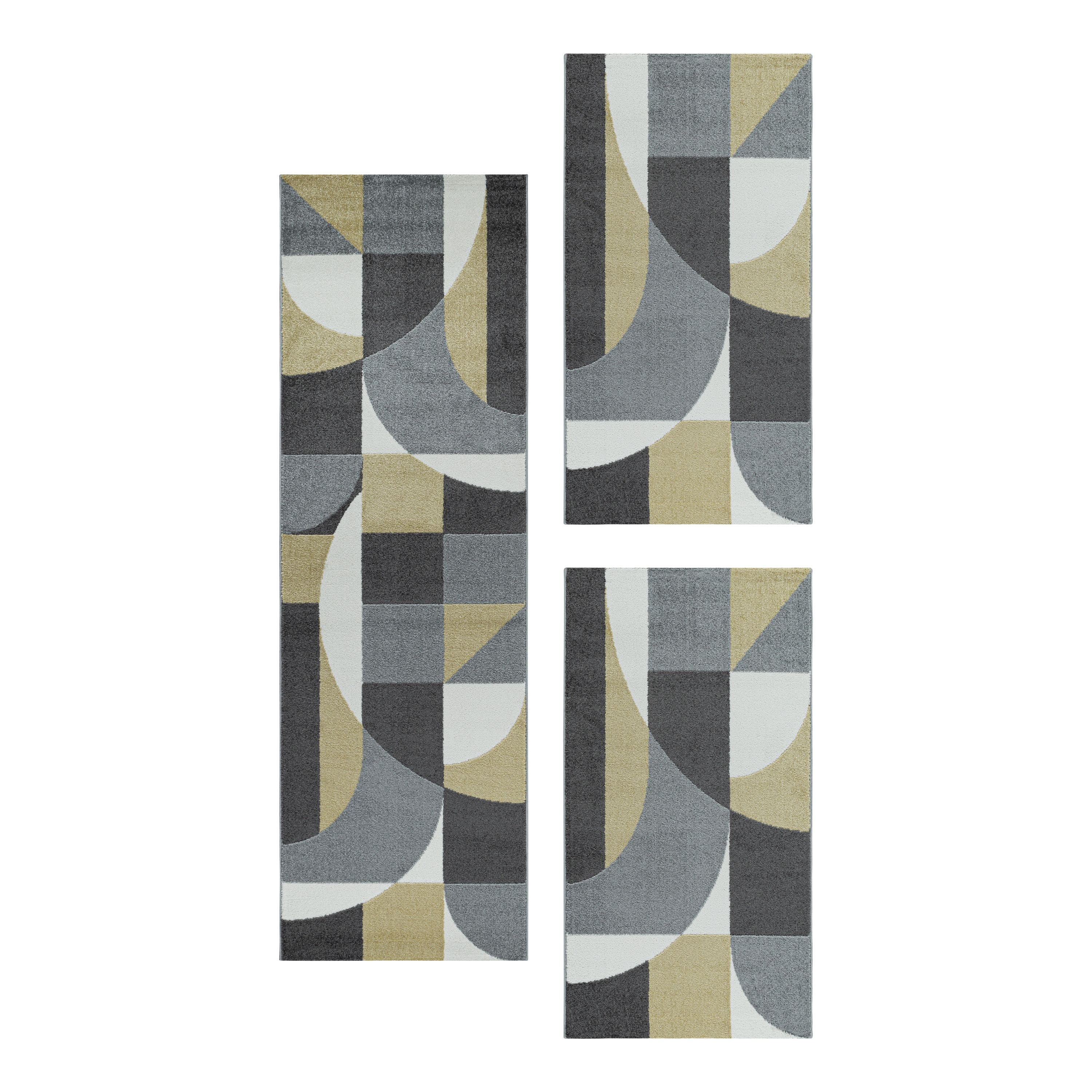 Kurzflor Teppich Set Schlafzimmer Läufer Zipcode Design Abstrakt 3 Teile Gelb