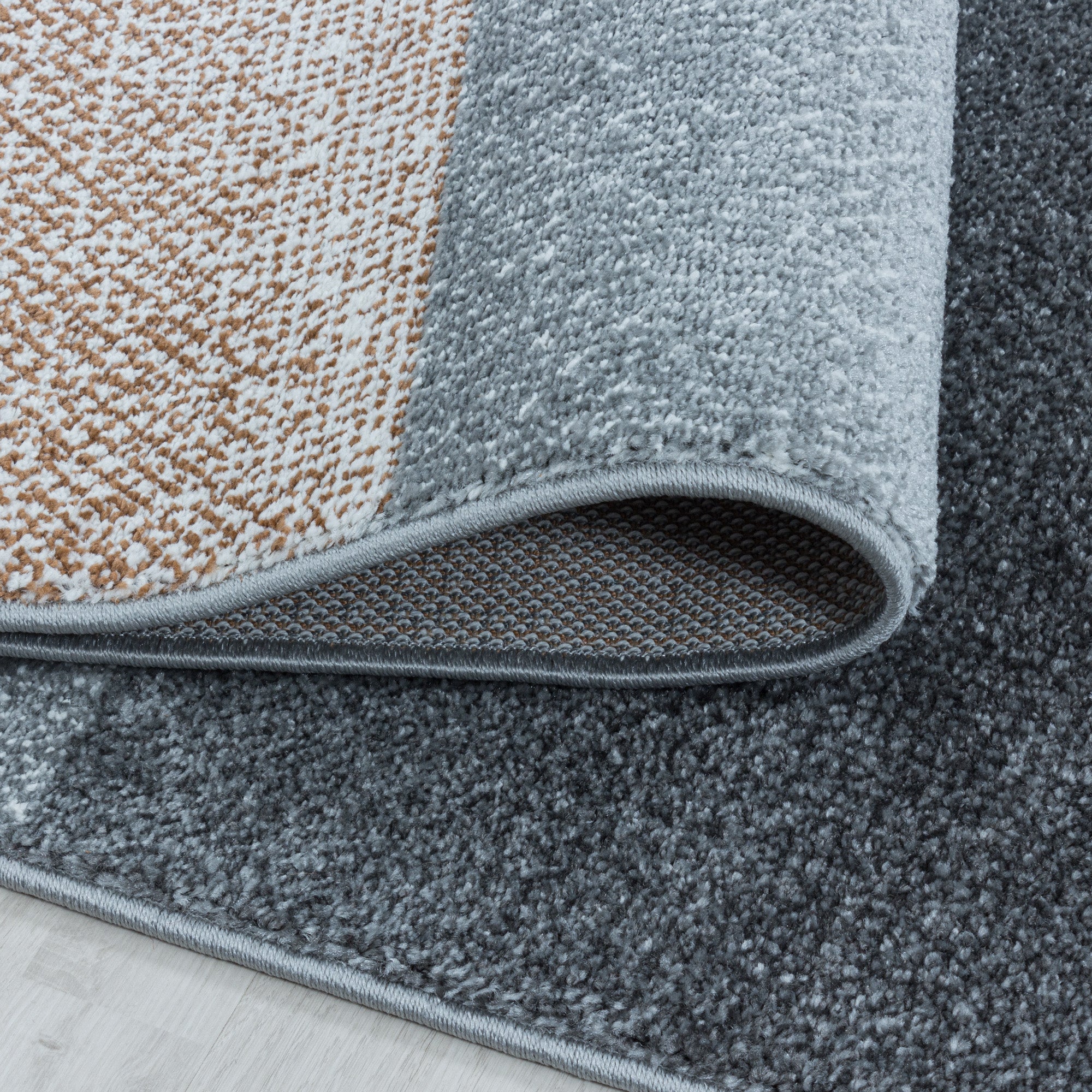 Kurzflor Design Teppich Wohnzimmerteppich Zipcode Muster Rechtecke Kupfer