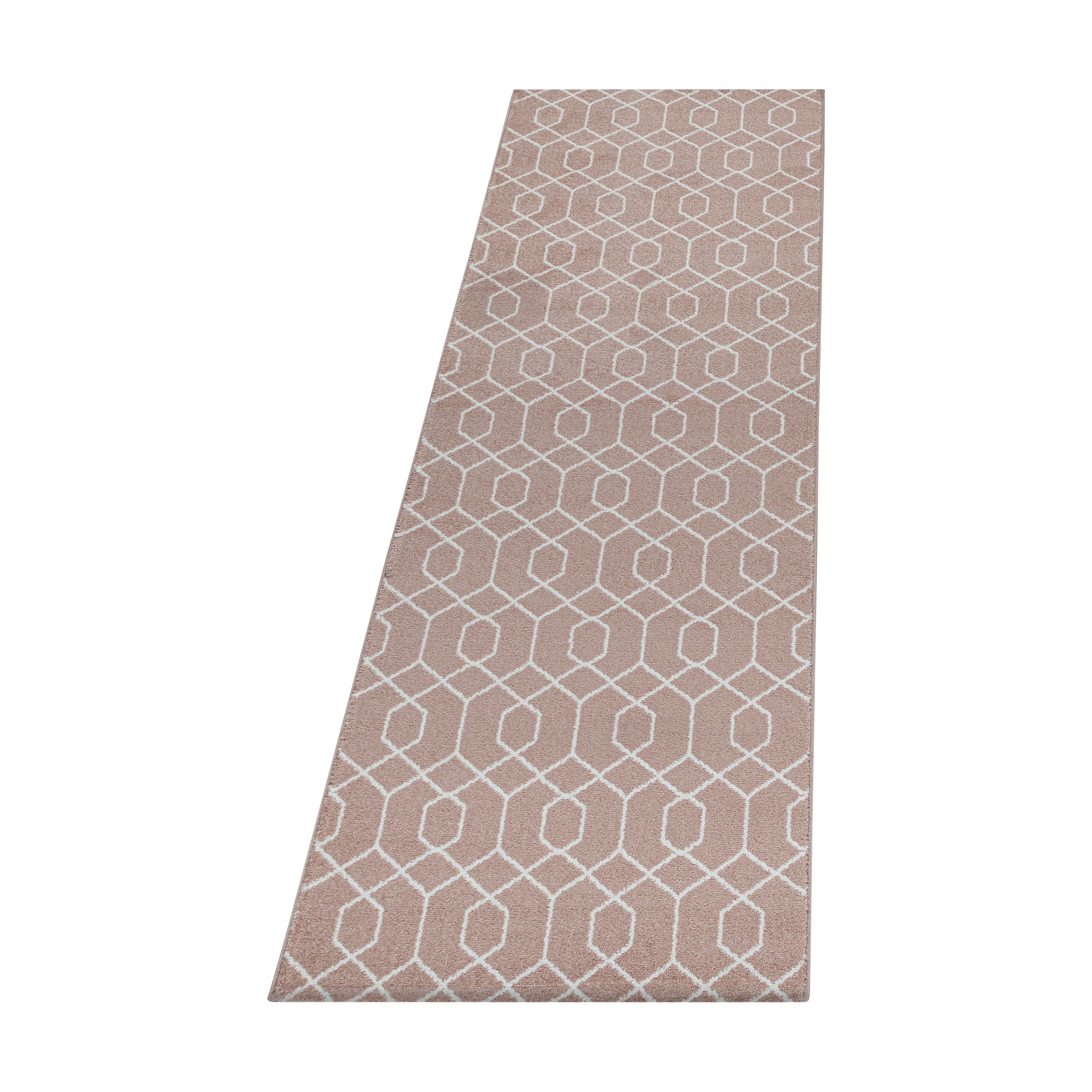 Kurzflor Teppich Set Schlafzimmer Läufer Set Zopf Design Linien 3 Teile Rose