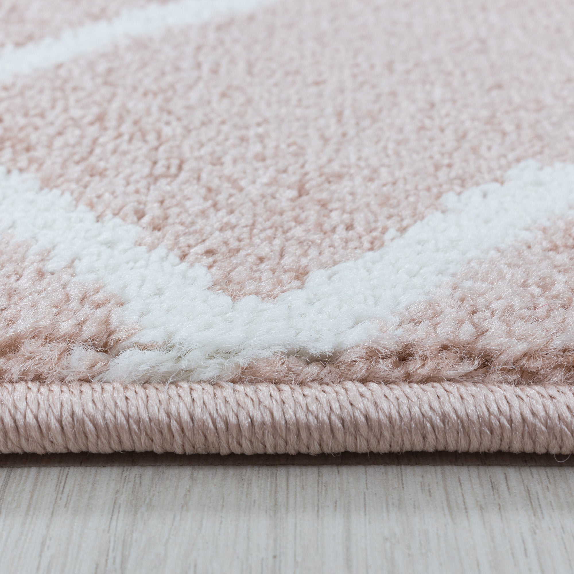 Kurzflor Teppich Set Schlafzimmer Läufer Set Zopf Design Linien 3 Teile Rose