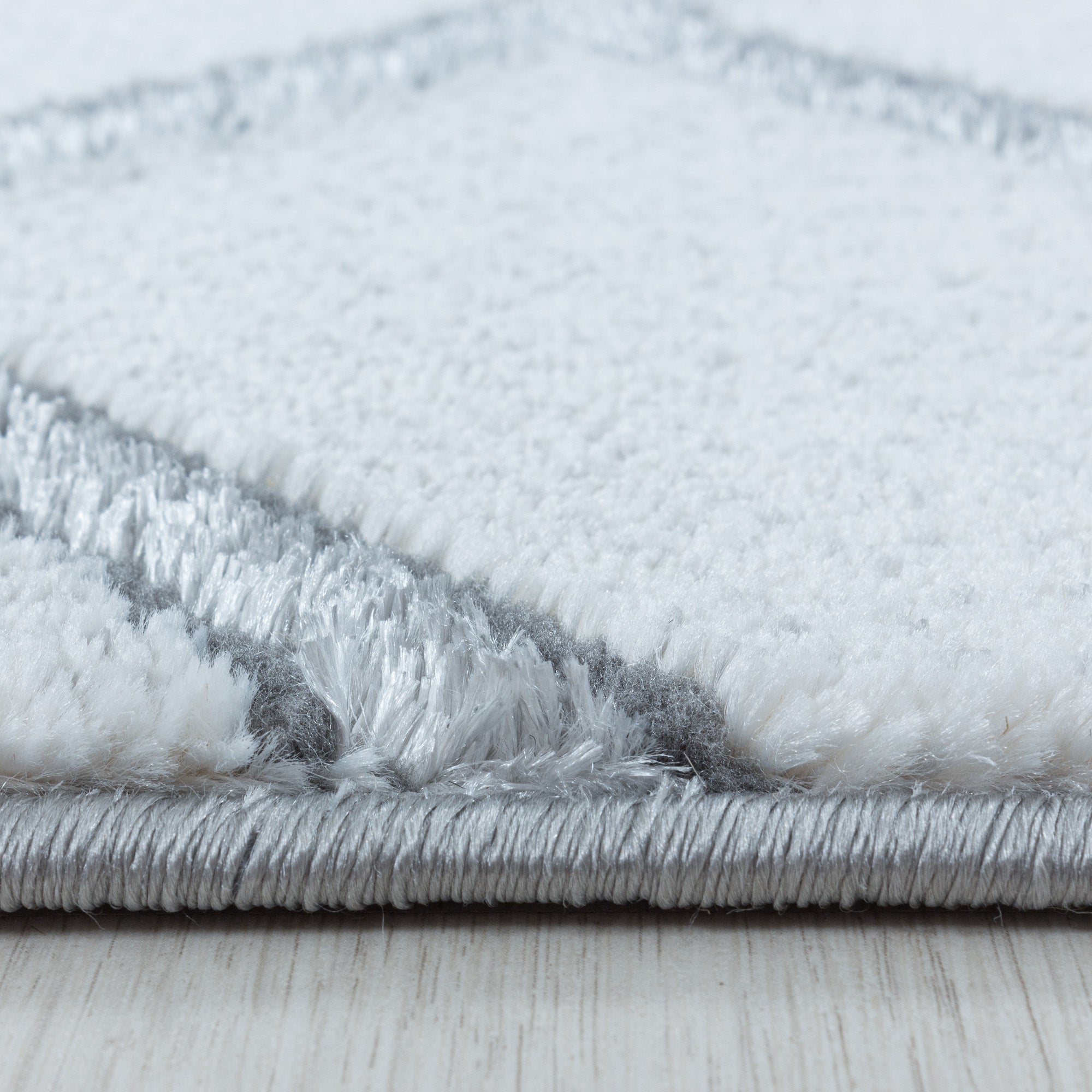 Bettumrandung Teppich Kurzflor 3D Linien Marmoriert Design Schlafzimmer 12 mm Florhöhe Hochfertig Weich Rechteckig 3 Teile Läufer Creme Silber
