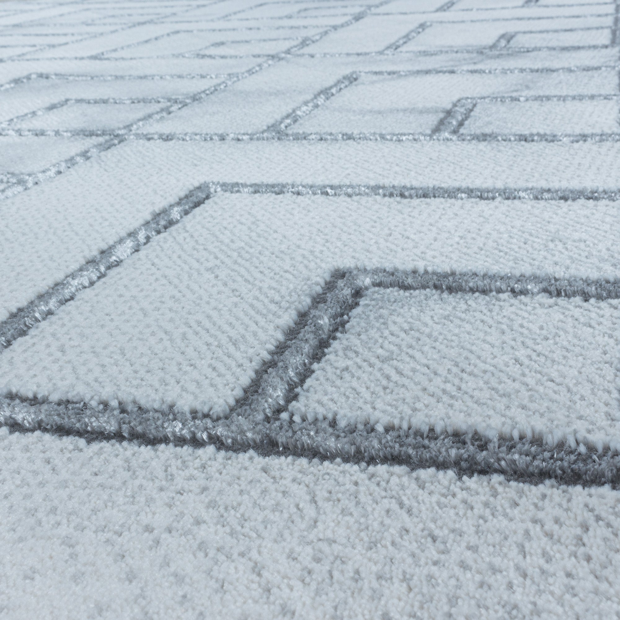 Kurzflor Design Teppich Wohnzimmerteppich Muster Marmoriert Linien Karo Silber