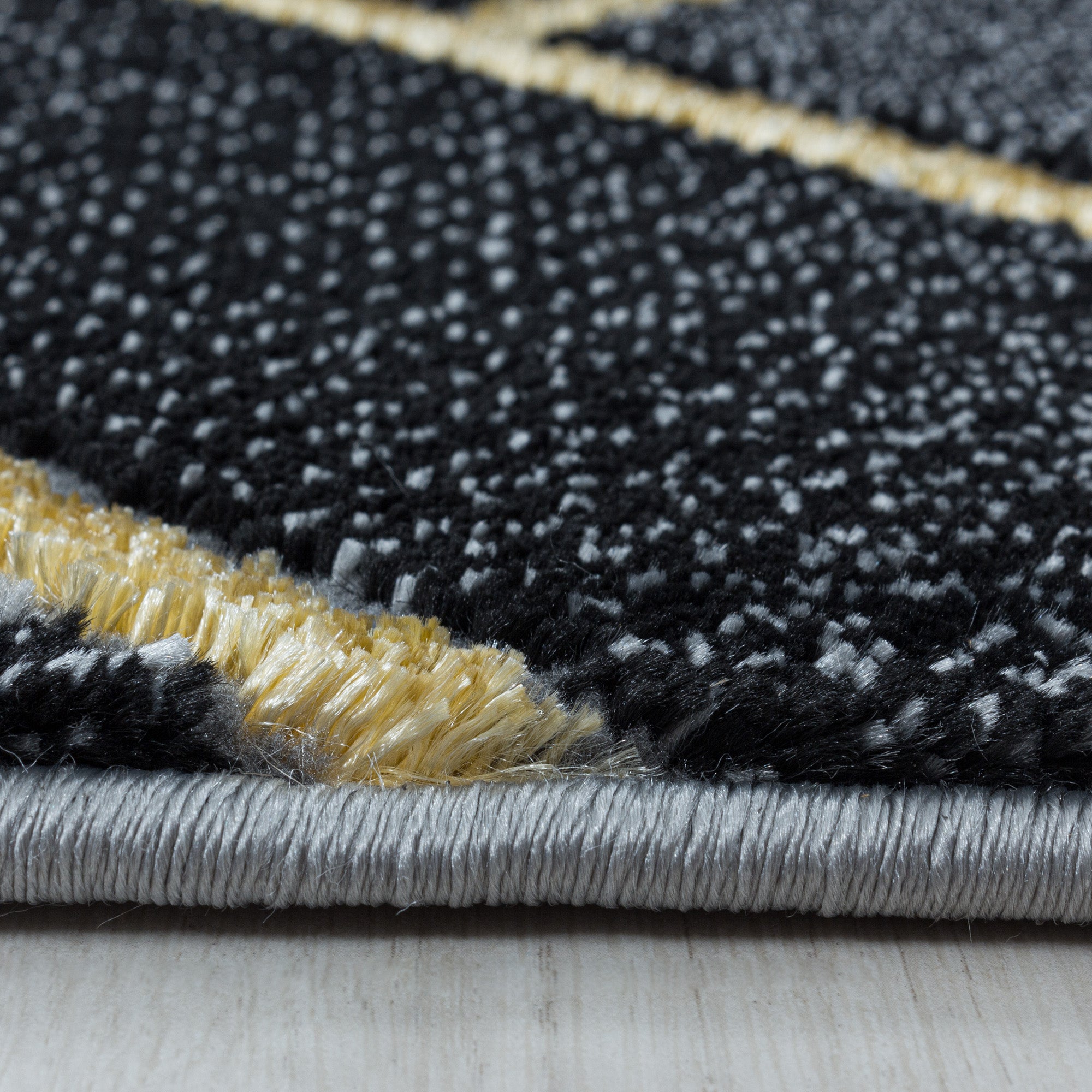 Bettumrandung Teppich Kurzflor 3D Linien Marmoriert Design Schlafzimmer 12 mm Florhöhe Hochfertig Weich Rechteckig 3 Teile Läufer Schwarz Gold