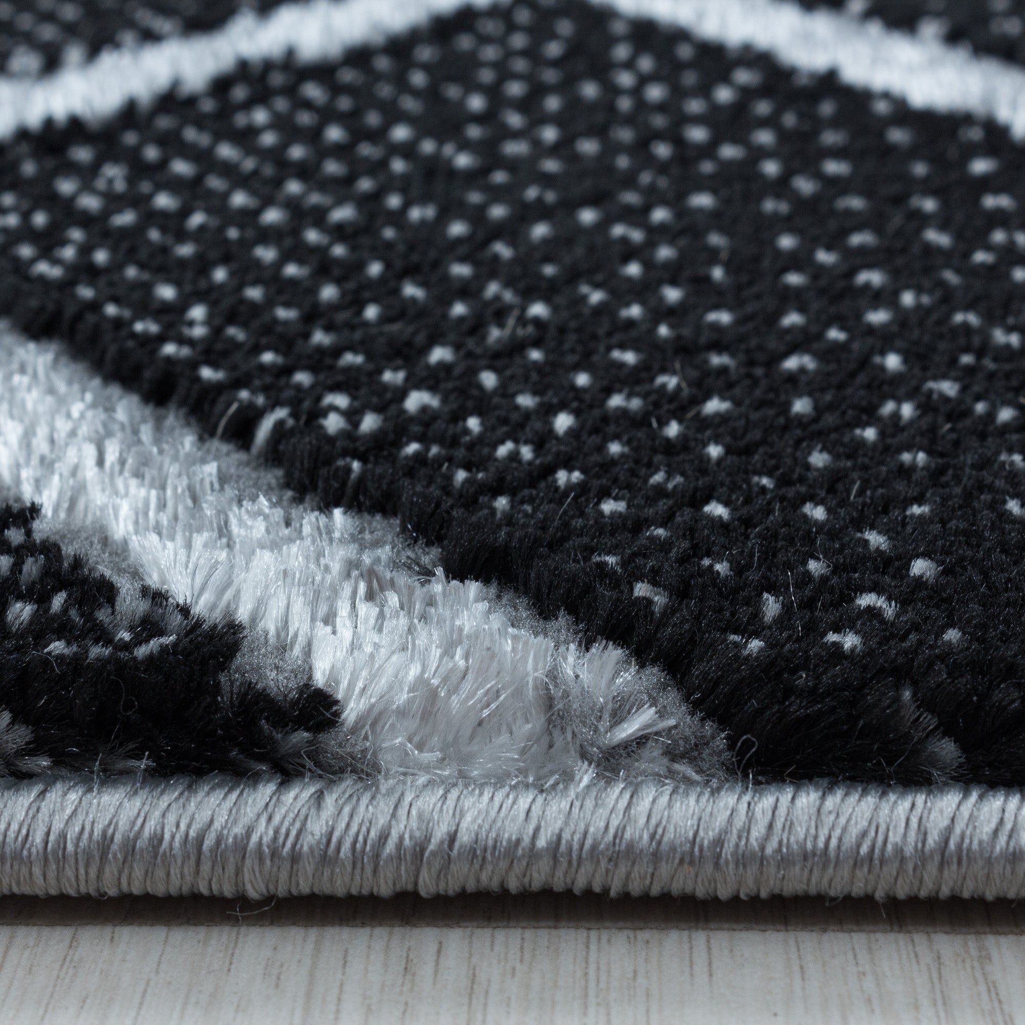 Bettumrandung Teppich Kurzflor 3D Linien Marmoriert Design Schlafzimmer 12 mm Florhöhe Hochfertig Weich Rechteckig 3 Teile Läufer Schwarz Silber
