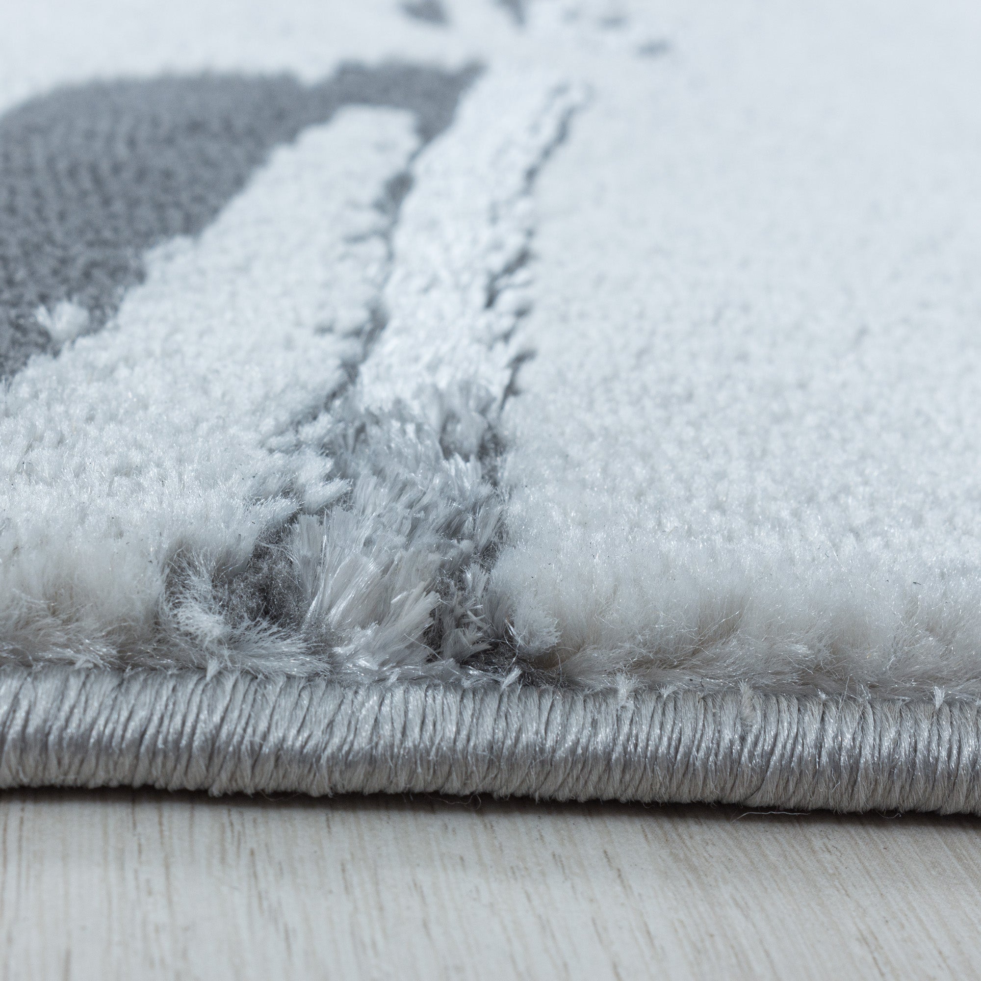 Kurzflor Teppich Set Schlafzimmer Läufer Marmor Muster Marmoriert 3 Teile Silber
