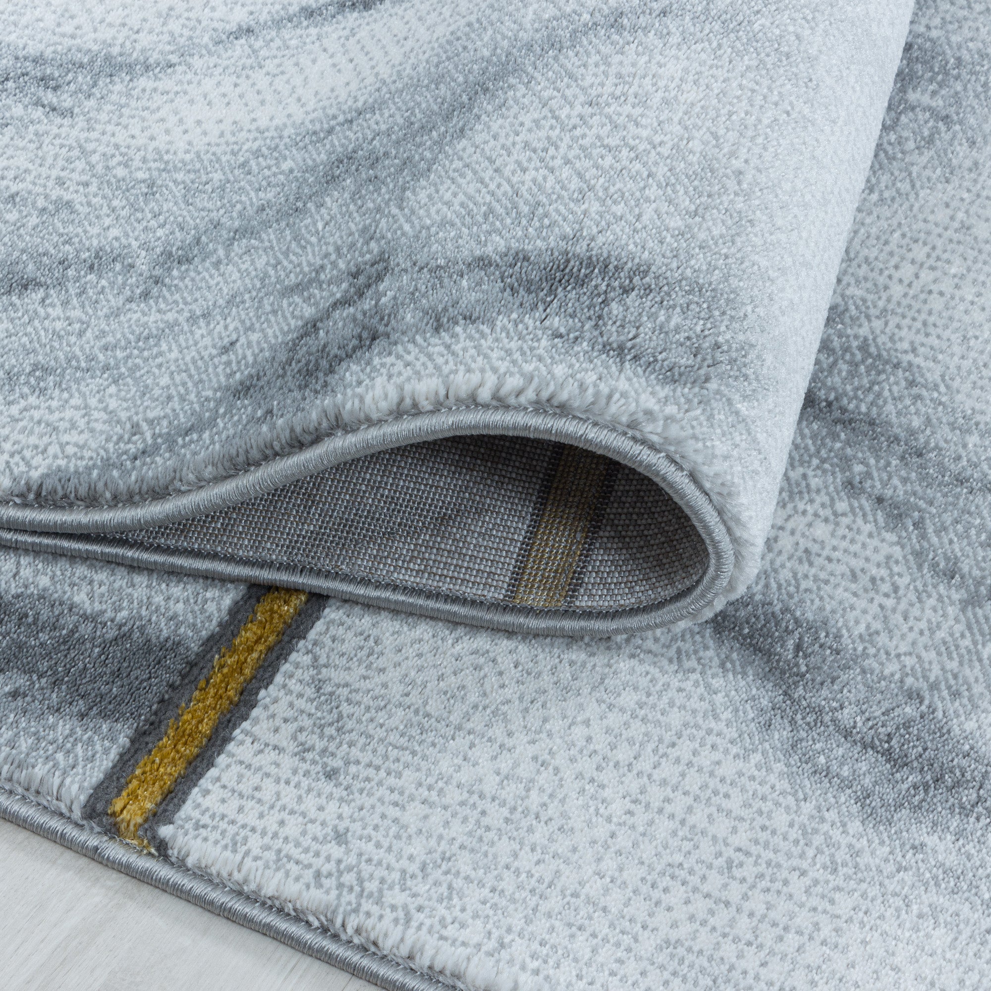 Bettumrandung Teppich Kurzflor 3D Kariert Marmoriet Design Schlafzimmer 12 mm Florhöhe Hochfertig Weich Rechteckig 3 Teile Läufer Creme Gold