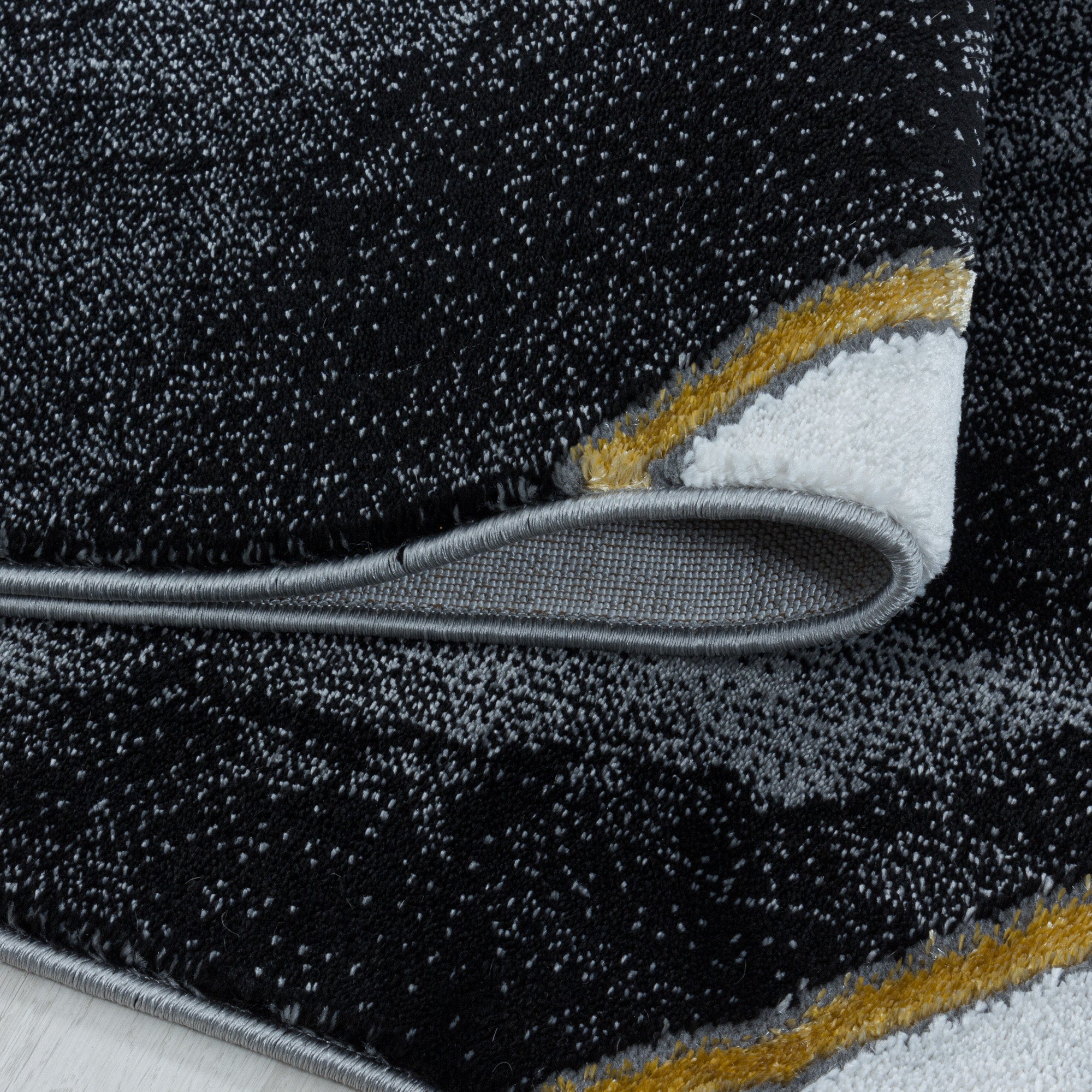 Kurzflor Design Teppich Wohnzimmerteppich Marmor Muster Abstrakt Linien Gold