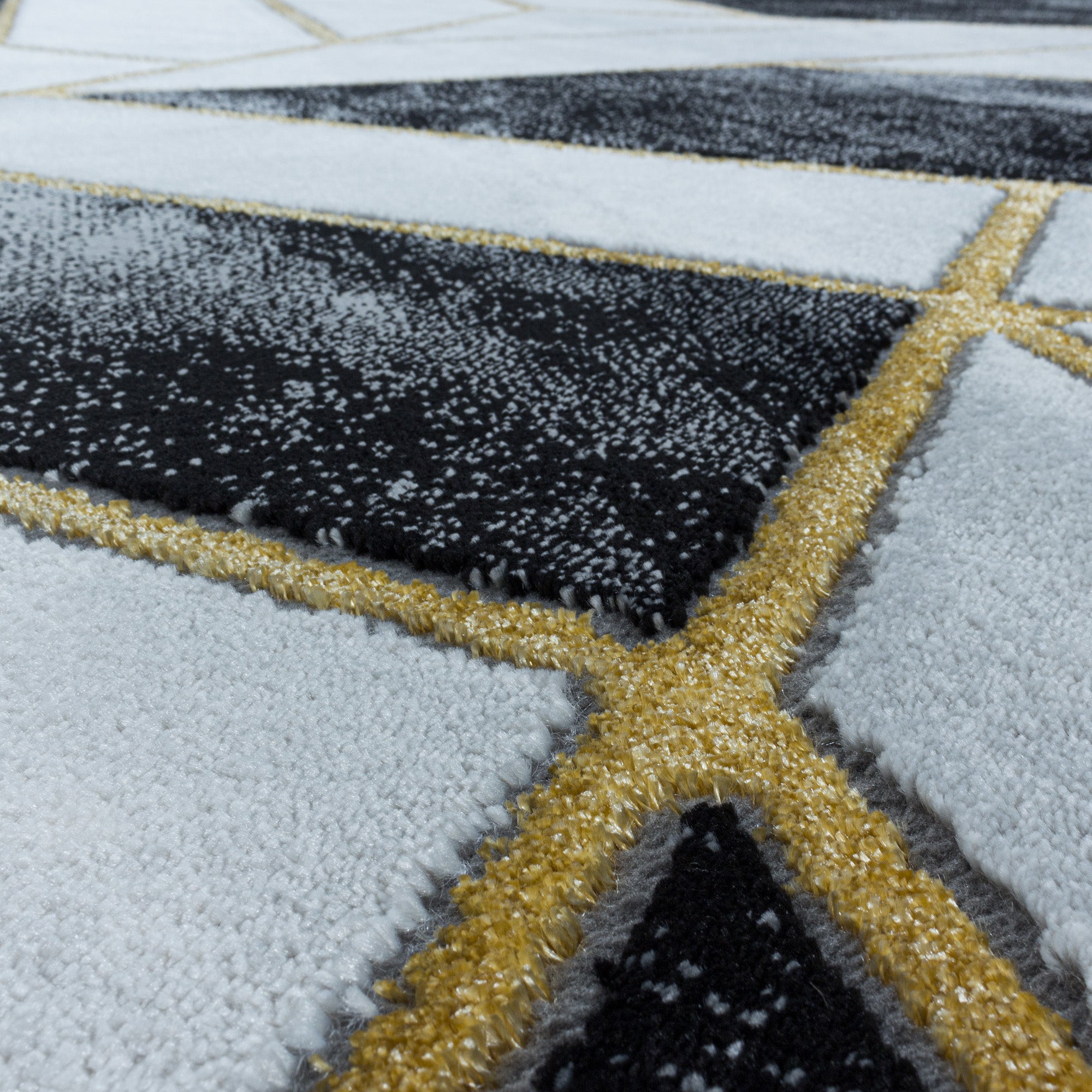 Kurzflor Design Teppich Wohnzimmerteppich Marmor Muster Abstrakt Linien Gold