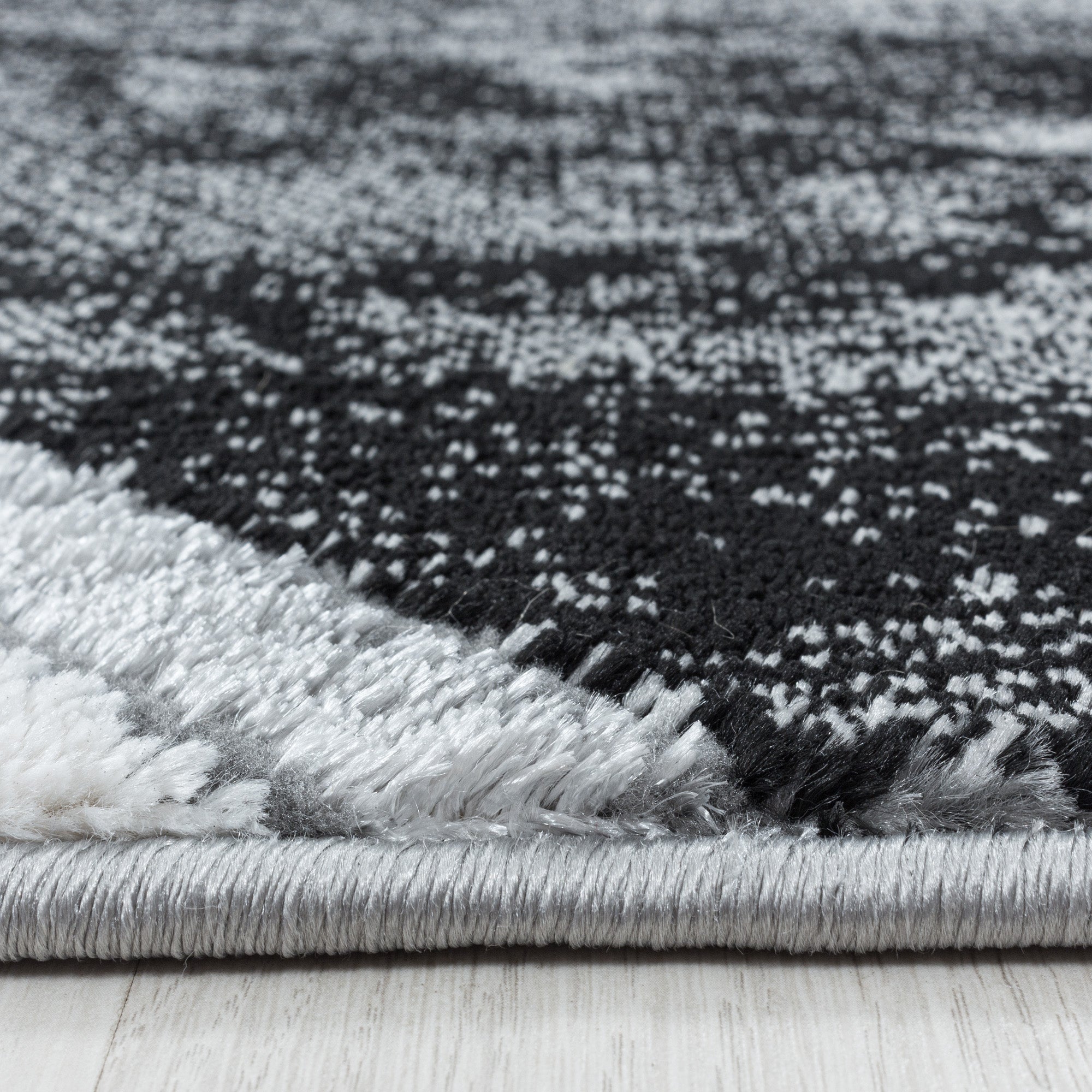 Kurzflor Design Teppich Wohnzimmerteppich Marmor Muster Abstrakt Linien Silber