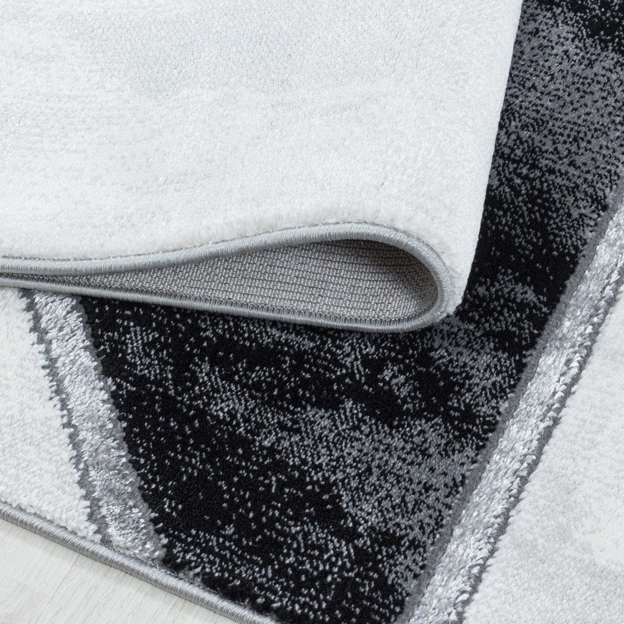 Kurzflor Design Teppich Wohnzimmerteppich Marmor Muster Abstrakt Linien Silber