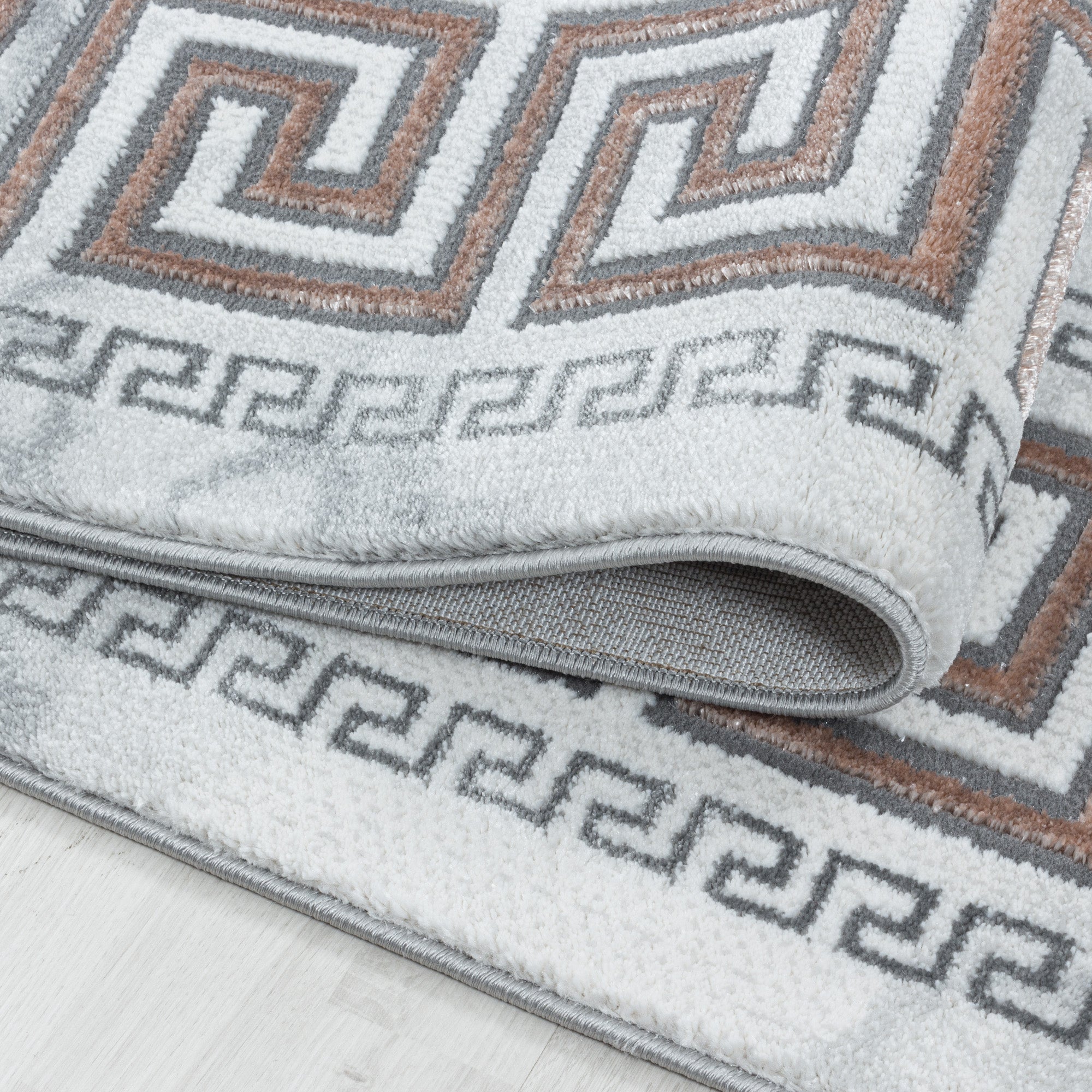 Kurzflor Design Teppich Wohnzimmerteppich Marmor Muster Bordüre Antik Bronze