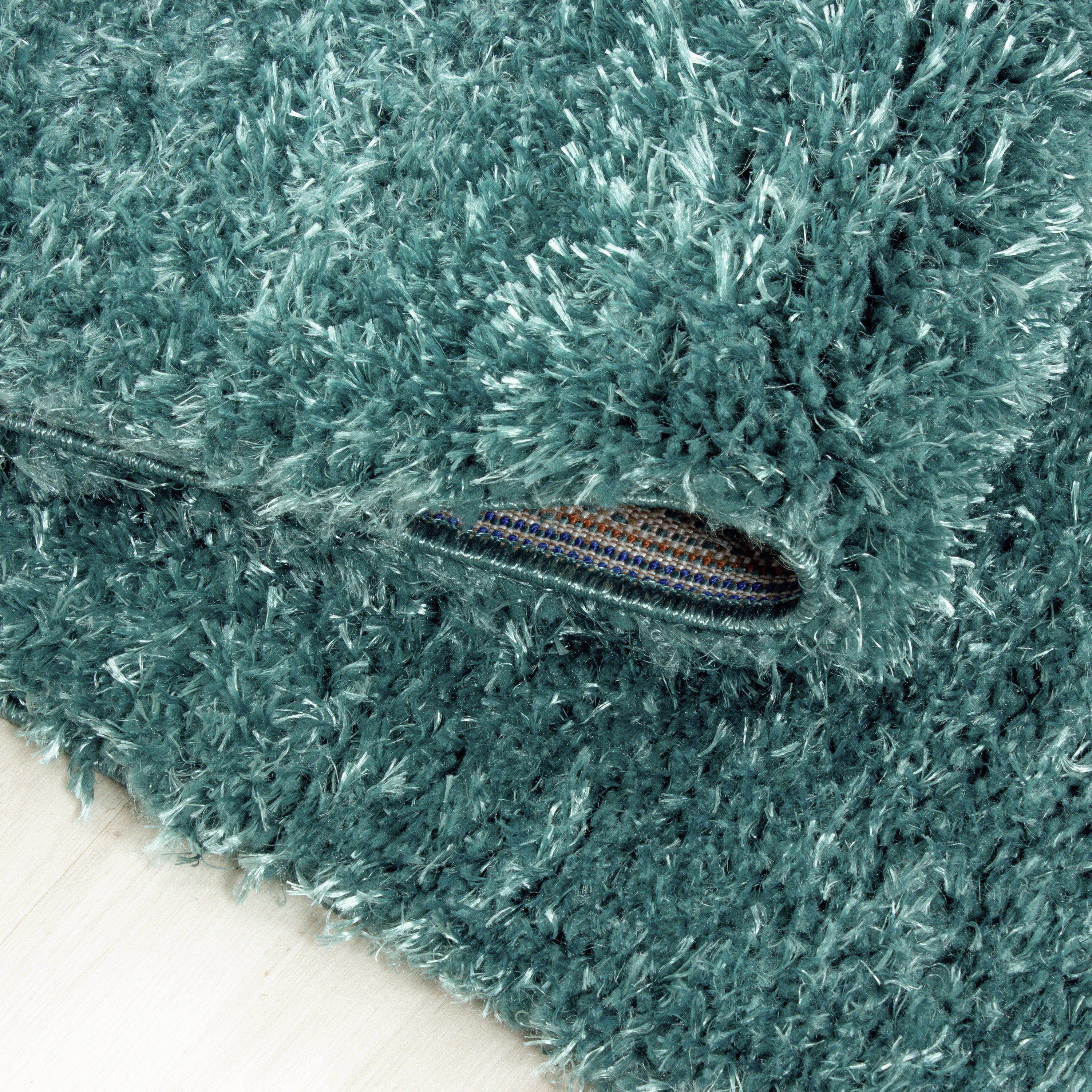 Hochflor Shaggy Wohnzimmer Teppich Soft Weichem Glanz Garn Einfarbig Aqua